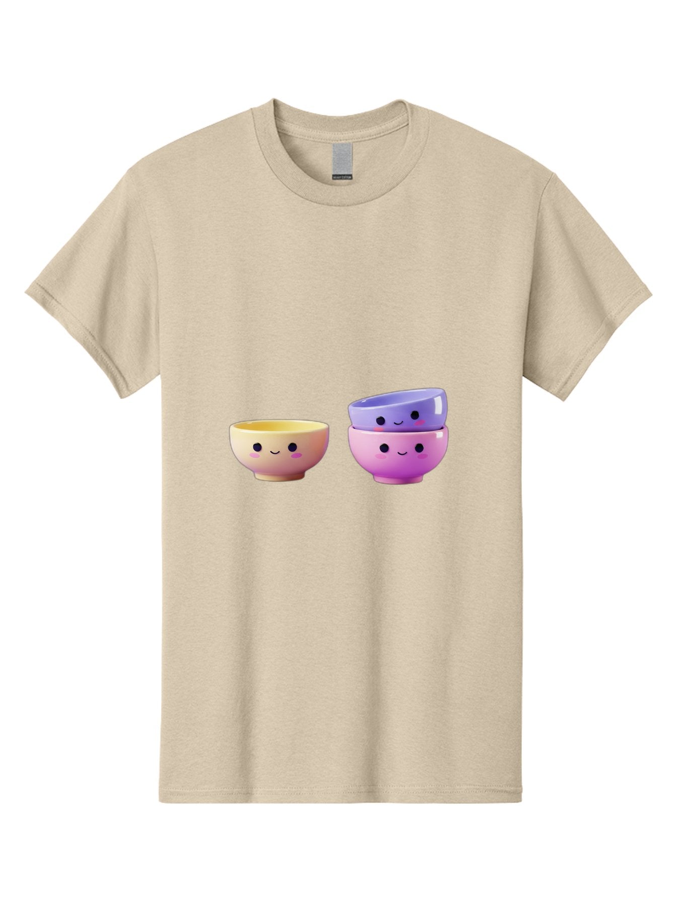 Cute-Bowls-1 Men'S Graphic Tee, 100% Cotton, Comfortable Casual Summer Wear, Machine Washable, Smiling Bowls, Colorful Bowls, Happy Kitchenware, Pastel Colors, Cute Tableware, Cartoon Bowls, Kitchen Decor, Adorable Ceramics, Playful Dishes, Baa430
