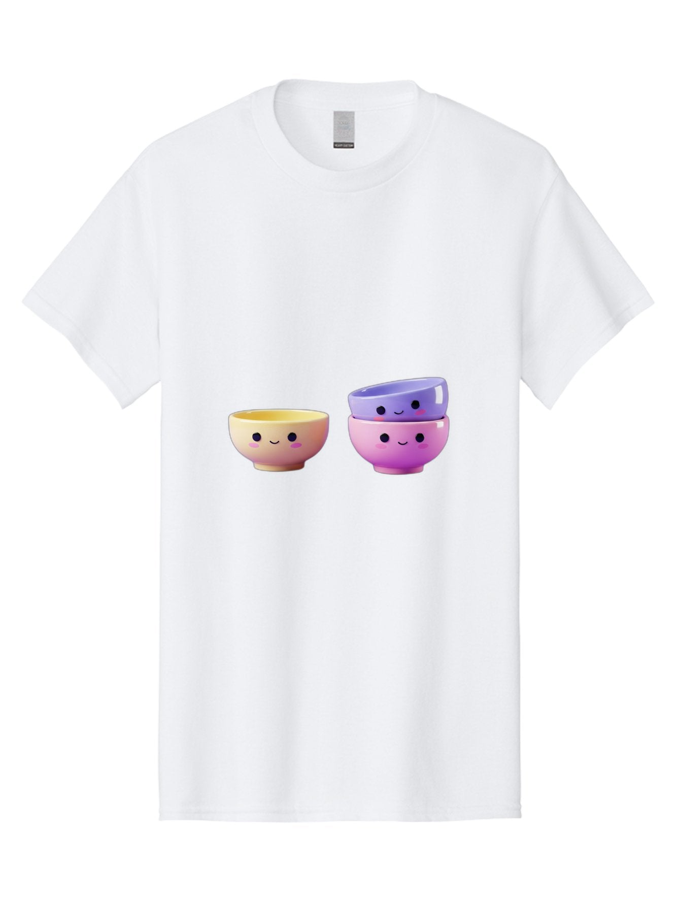Cute-Bowls-1 Men'S Graphic Tee, 100% Cotton, Comfortable Casual Summer Wear, Machine Washable, Smiling Bowls, Colorful Bowls, Happy Kitchenware, Pastel Colors, Cute Tableware, Cartoon Bowls, Kitchen Decor, Adorable Ceramics, Playful Dishes, Baa430