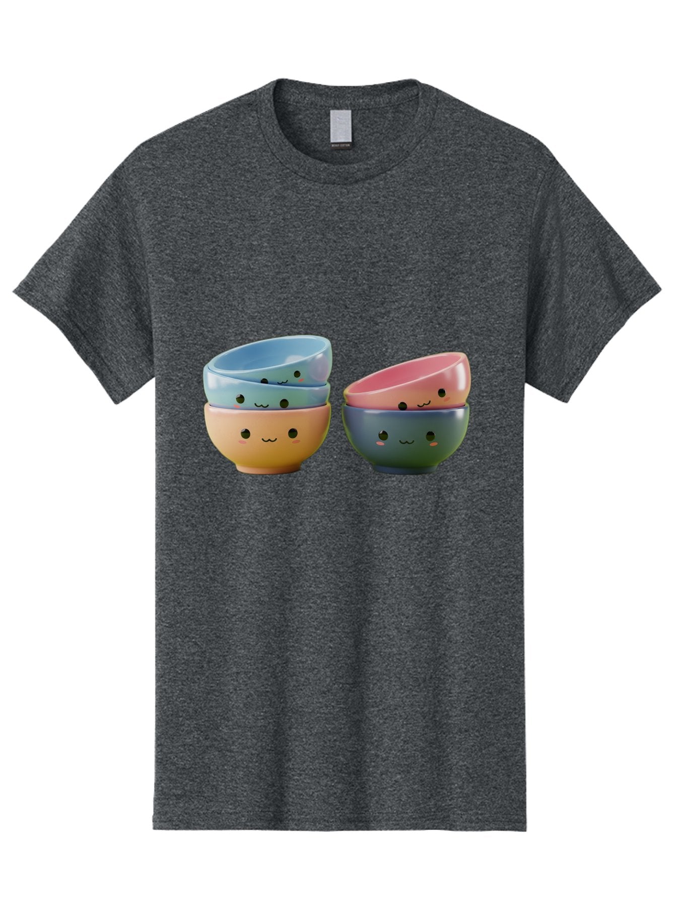 Cute-Bowls-2 Men'S Graphic Tee, 100% Cotton, Comfortable Casual Summer Wear, Machine Washable, Stacked Bowls, Ceramic Bowls, Cute Kitchenware, Adorable Faces, Colorful Tableware, Smiling Bowls, Pastel Colors, Kawaii Kitchen, Decorative Bowls, Baa431 7