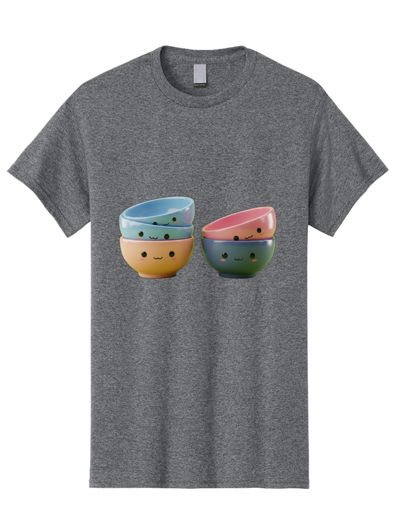 Cute-Bowls-2 Men'S Graphic Tee, 100% Cotton, Comfortable Casual Summer Wear, Machine Washable, Stacked Bowls, Ceramic Bowls, Cute Kitchenware, Adorable Faces, Colorful Tableware, Smiling Bowls, Pastel Colors, Kawaii Kitchen, Decorative Bowls, Baa431 5