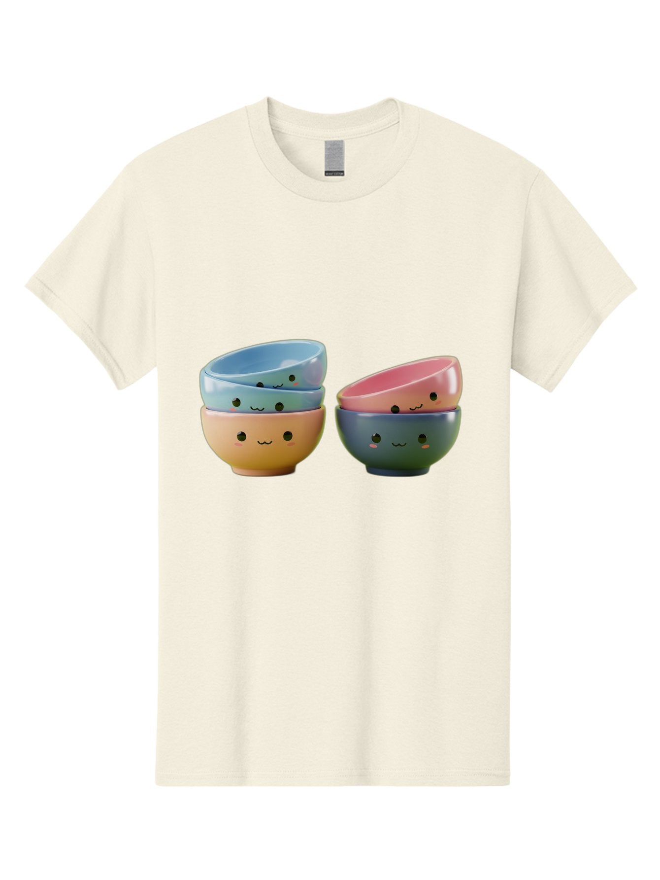 Cute-Bowls-2 Men'S Graphic Tee, 100% Cotton, Comfortable Casual Summer Wear, Machine Washable, Stacked Bowls, Ceramic Bowls, Cute Kitchenware, Adorable Faces, Colorful Tableware, Smiling Bowls, Pastel Colors, Kawaii Kitchen, Decorative Bowls, Baa431 3