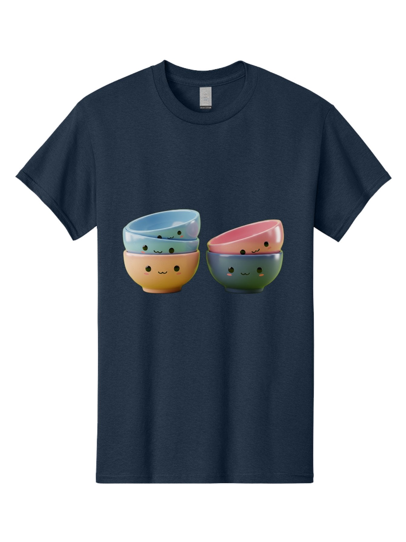 Cute-Bowls-2 Men'S Graphic Tee, 100% Cotton, Comfortable Casual Summer Wear, Machine Washable, Stacked Bowls, Ceramic Bowls, Cute Kitchenware, Adorable Faces, Colorful Tableware, Smiling Bowls, Pastel Colors, Kawaii Kitchen, Decorative Bowls, Baa431 13