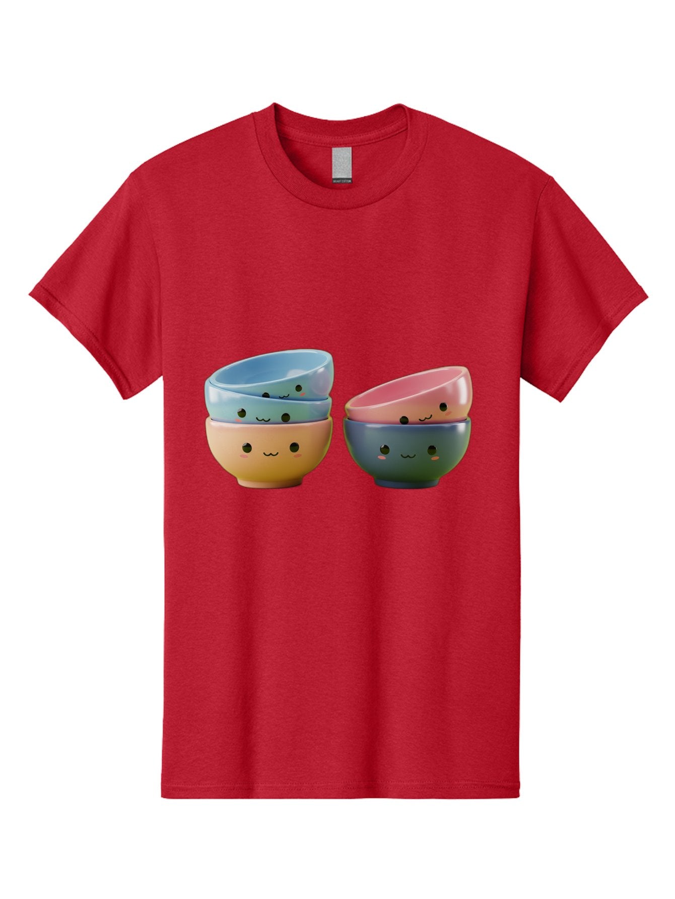 Cute-Bowls-2 Men'S Graphic Tee, 100% Cotton, Comfortable Casual Summer Wear, Machine Washable, Stacked Bowls, Ceramic Bowls, Cute Kitchenware, Adorable Faces, Colorful Tableware, Smiling Bowls, Pastel Colors, Kawaii Kitchen, Decorative Bowls, Baa431 15