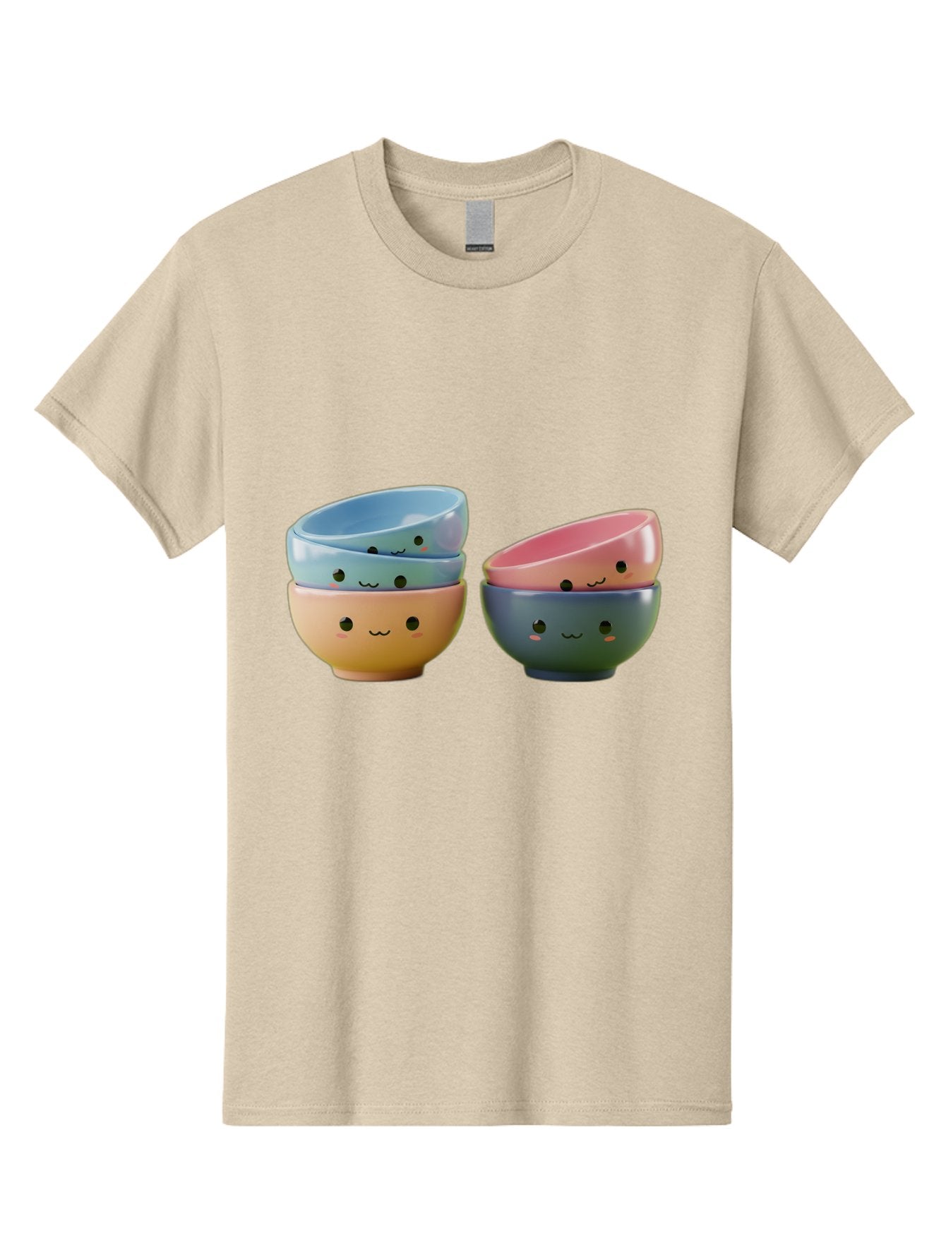 Cute-Bowls-2 Men'S Graphic Tee, 100% Cotton, Comfortable Casual Summer Wear, Machine Washable, Stacked Bowls, Ceramic Bowls, Cute Kitchenware, Adorable Faces, Colorful Tableware, Smiling Bowls, Pastel Colors, Kawaii Kitchen, Decorative Bowls, Baa431 14