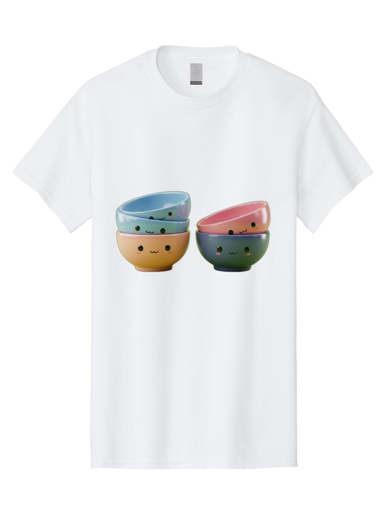 Cute-Bowls-2 Men'S Graphic Tee, 100% Cotton, Comfortable Casual Summer Wear, Machine Washable, Stacked Bowls, Ceramic Bowls, Cute Kitchenware, Adorable Faces, Colorful Tableware, Smiling Bowls, Pastel Colors, Kawaii Kitchen, Decorative Bowls, Baa431