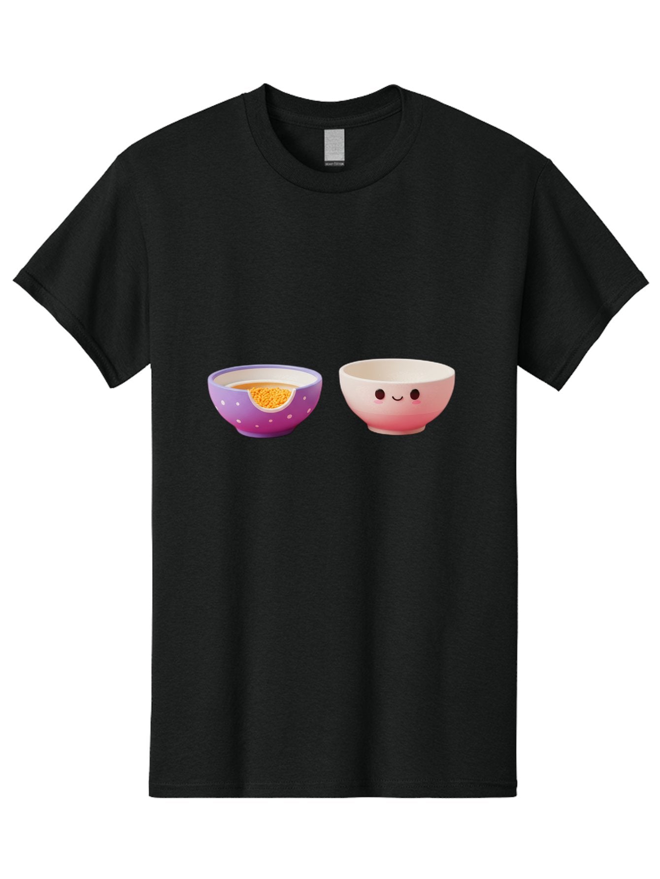 Cute-Ceramic-Bowls Men'S Graphic Tee, 100% Cotton, Comfortable Casual Summer Wear, Machine Washable, Kawaii Bowls, Happy Face, Cartoon Design, Ceramic Bowls, Minimalist Art, Cute Kitchenware, Breakfast Bowls, Dessert Bowls, Funny Faces, Baa433 5