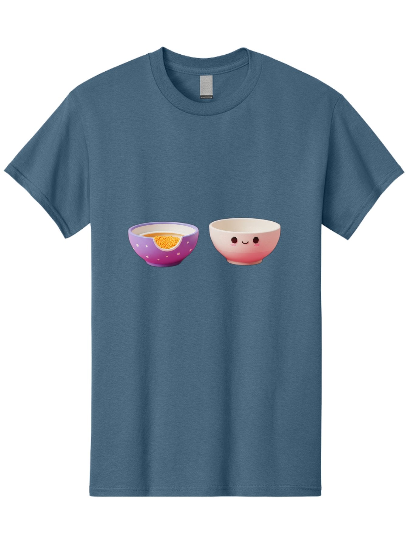 Cute-Ceramic-Bowls Men'S Graphic Tee, 100% Cotton, Comfortable Casual Summer Wear, Machine Washable, Kawaii Bowls, Happy Face, Cartoon Design, Ceramic Bowls, Minimalist Art, Cute Kitchenware, Breakfast Bowls, Dessert Bowls, Funny Faces, Baa433 6