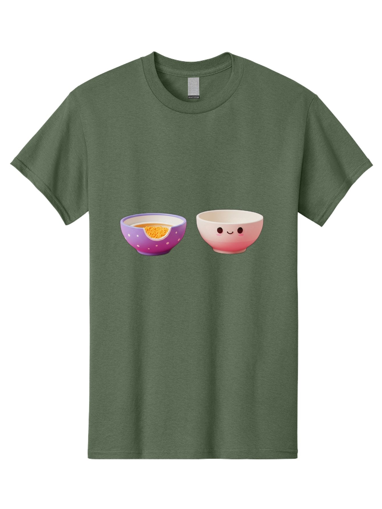 Cute-Ceramic-Bowls Men'S Graphic Tee, 100% Cotton, Comfortable Casual Summer Wear, Machine Washable, Kawaii Bowls, Happy Face, Cartoon Design, Ceramic Bowls, Minimalist Art, Cute Kitchenware, Breakfast Bowls, Dessert Bowls, Funny Faces, Baa433