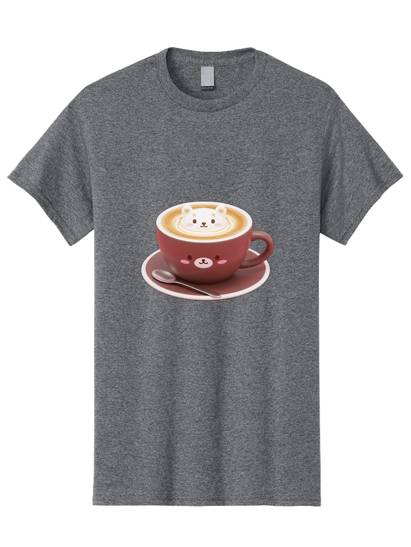 Cute-Coffee-Bear Men'S Graphic Tee, 100% Cotton, Comfortable Casual Summer Wear, Machine Washable, Coffee Latte Art, Bear Design, Cartoon Character, Coffee Cup, Saucer, Spoon, Cute Illustration, Kawaii, Morning Coffee, Bear Face Baa434 13