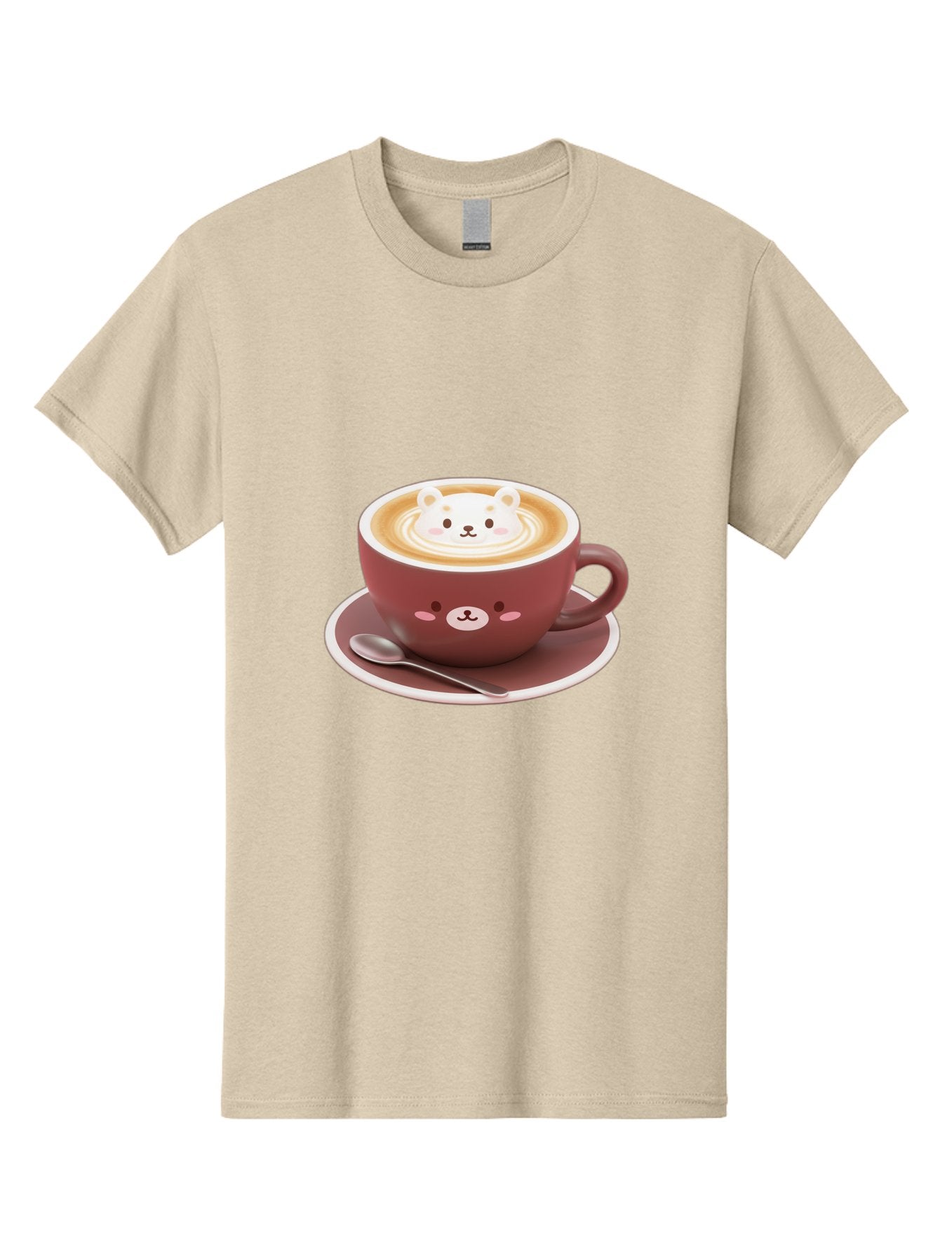 Cute-Coffee-Bear Men'S Graphic Tee, 100% Cotton, Comfortable Casual Summer Wear, Machine Washable, Coffee Latte Art, Bear Design, Cartoon Character, Coffee Cup, Saucer, Spoon, Cute Illustration, Kawaii, Morning Coffee, Bear Face Baa434