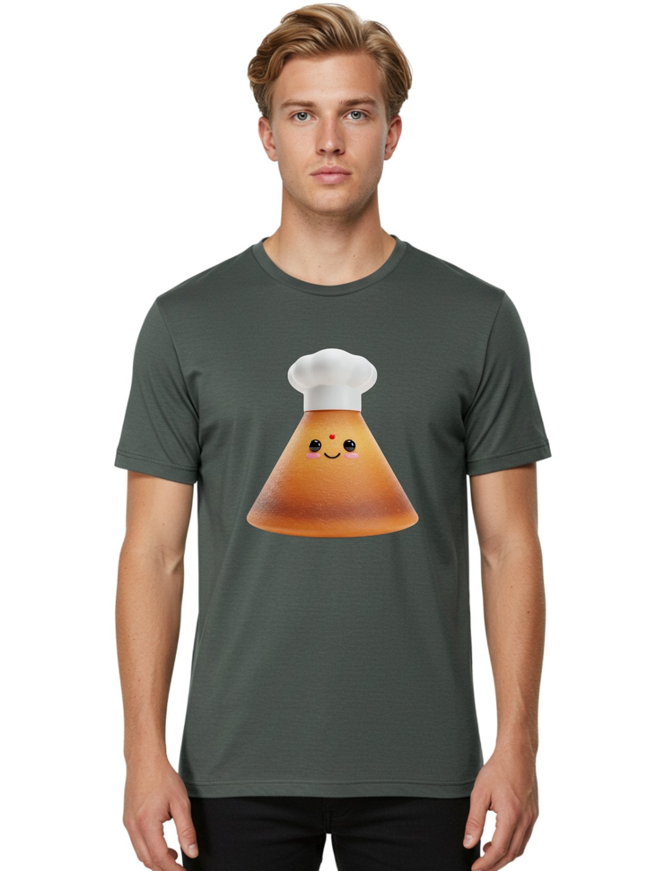 Cute-Cone-Dosa Men'S Graphic Tee, 100% Cotton, Comfortable Casual Summer Wear, Machine Washable, Cartoon Character, Indian Cuisine, Chef Hat, Conical Shape, Smiling Face, Red Bindi, Cute Expression, Rosy Cheeks, Playful Vibe, Baa435 26