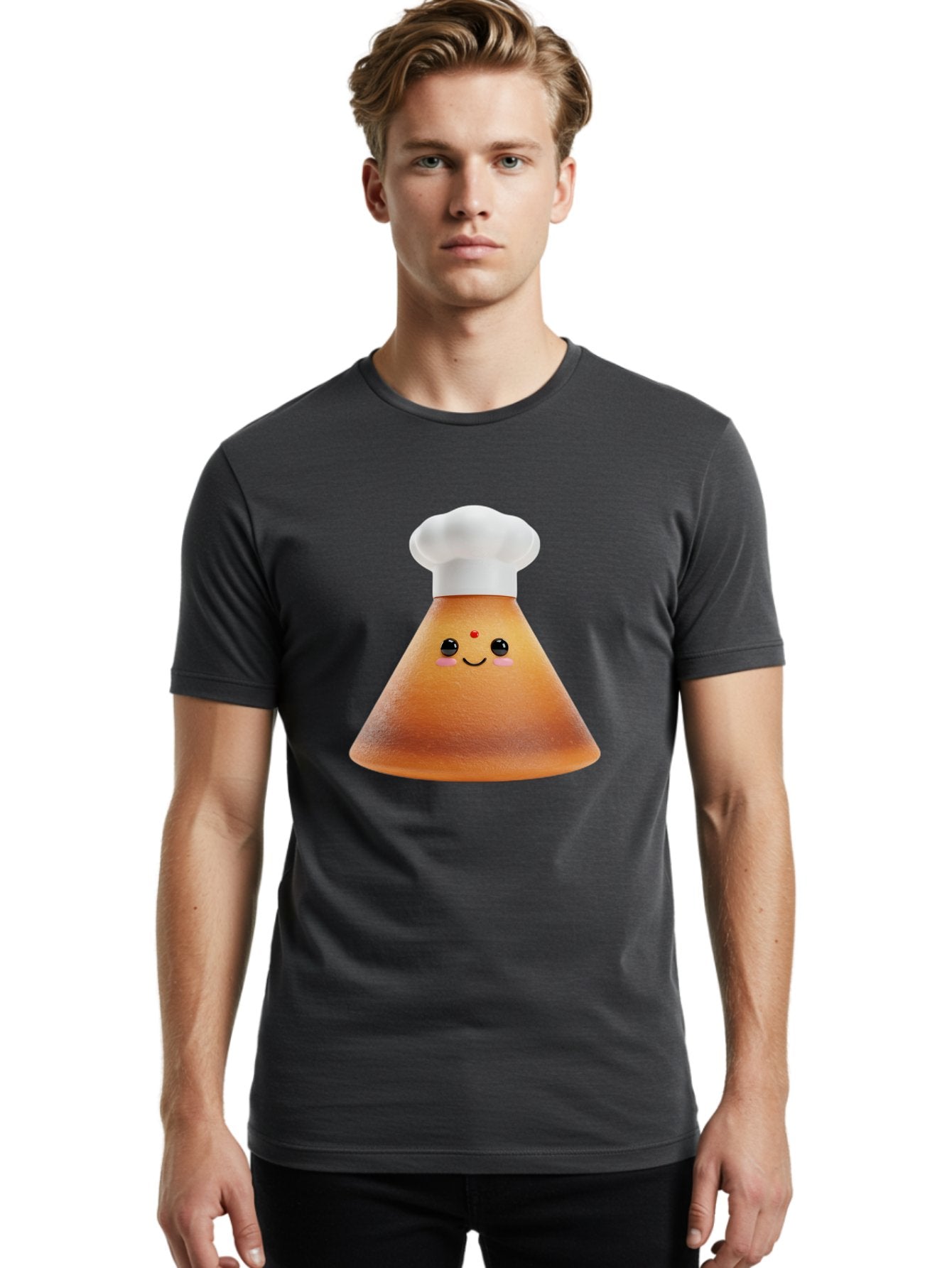 Cute-Cone-Dosa Men'S Graphic Tee, 100% Cotton, Comfortable Casual Summer Wear, Machine Washable, Cartoon Character, Indian Cuisine, Chef Hat, Conical Shape, Smiling Face, Red Bindi, Cute Expression, Rosy Cheeks, Playful Vibe, Baa435 23