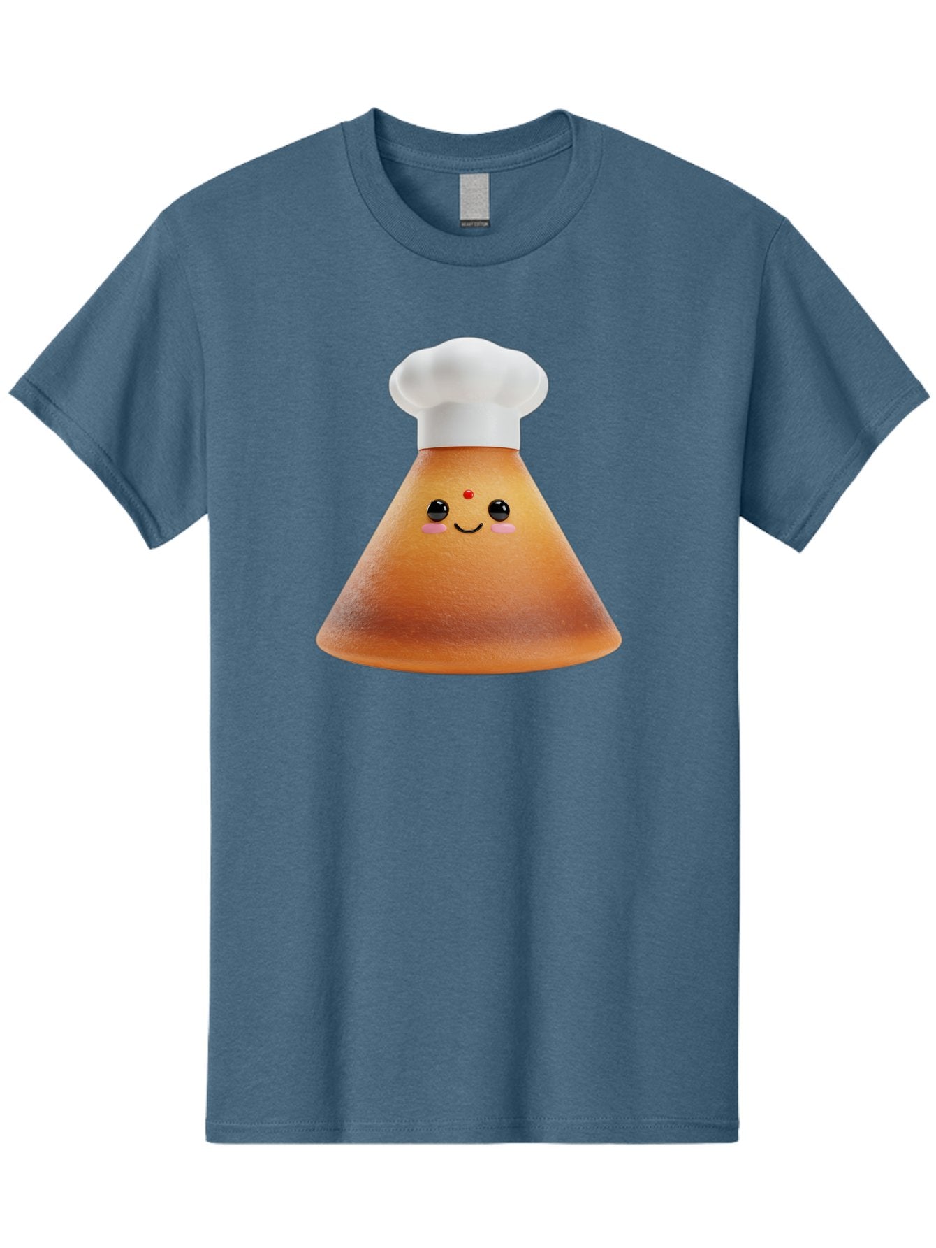Cute-Cone-Dosa Men'S Graphic Tee, 100% Cotton, Comfortable Casual Summer Wear, Machine Washable, Cartoon Character, Indian Cuisine, Chef Hat, Conical Shape, Smiling Face, Red Bindi, Cute Expression, Rosy Cheeks, Playful Vibe, Baa435