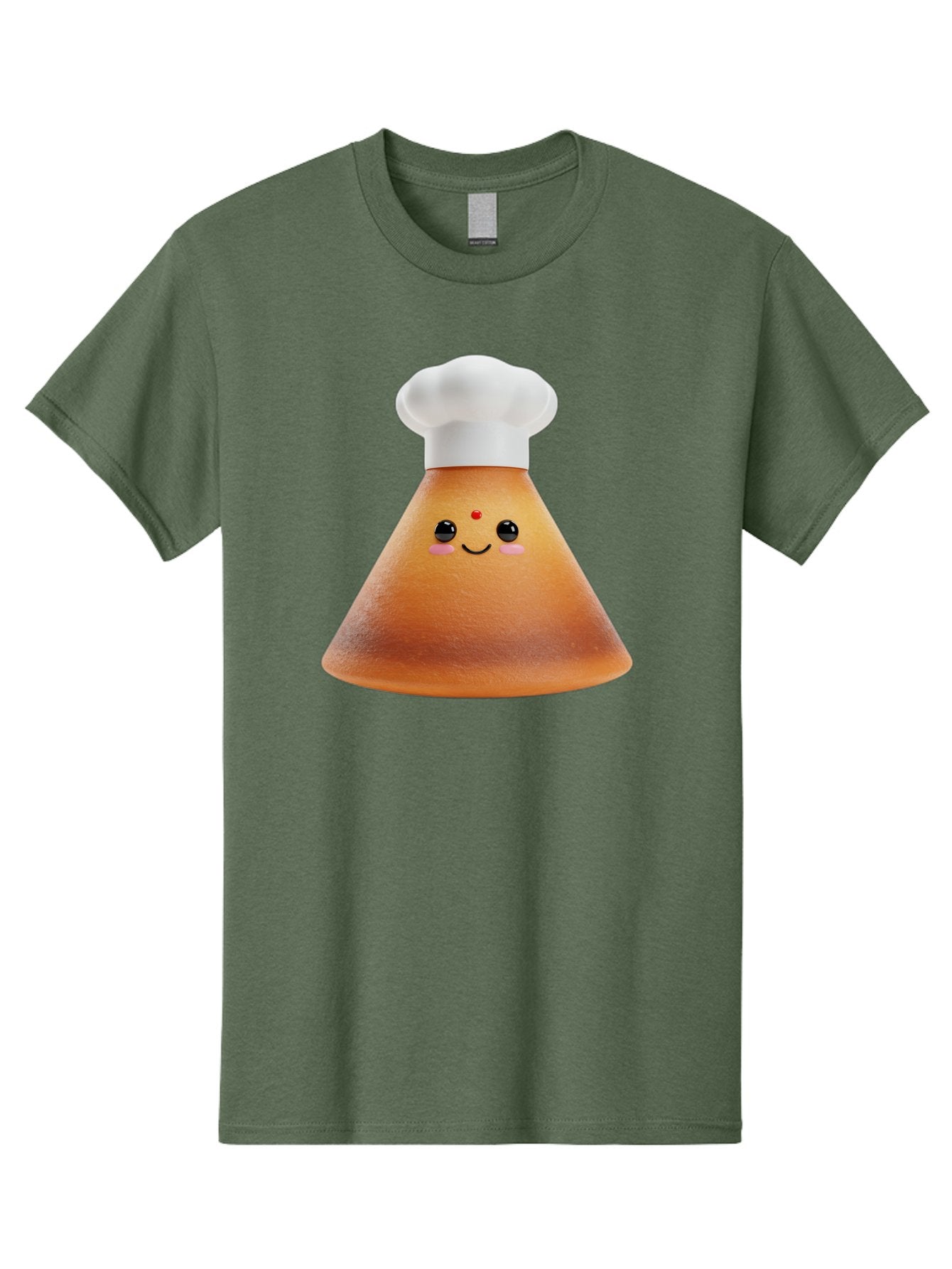 Cute-Cone-Dosa Men'S Graphic Tee, 100% Cotton, Comfortable Casual Summer Wear, Machine Washable, Cartoon Character, Indian Cuisine, Chef Hat, Conical Shape, Smiling Face, Red Bindi, Cute Expression, Rosy Cheeks, Playful Vibe, Baa435