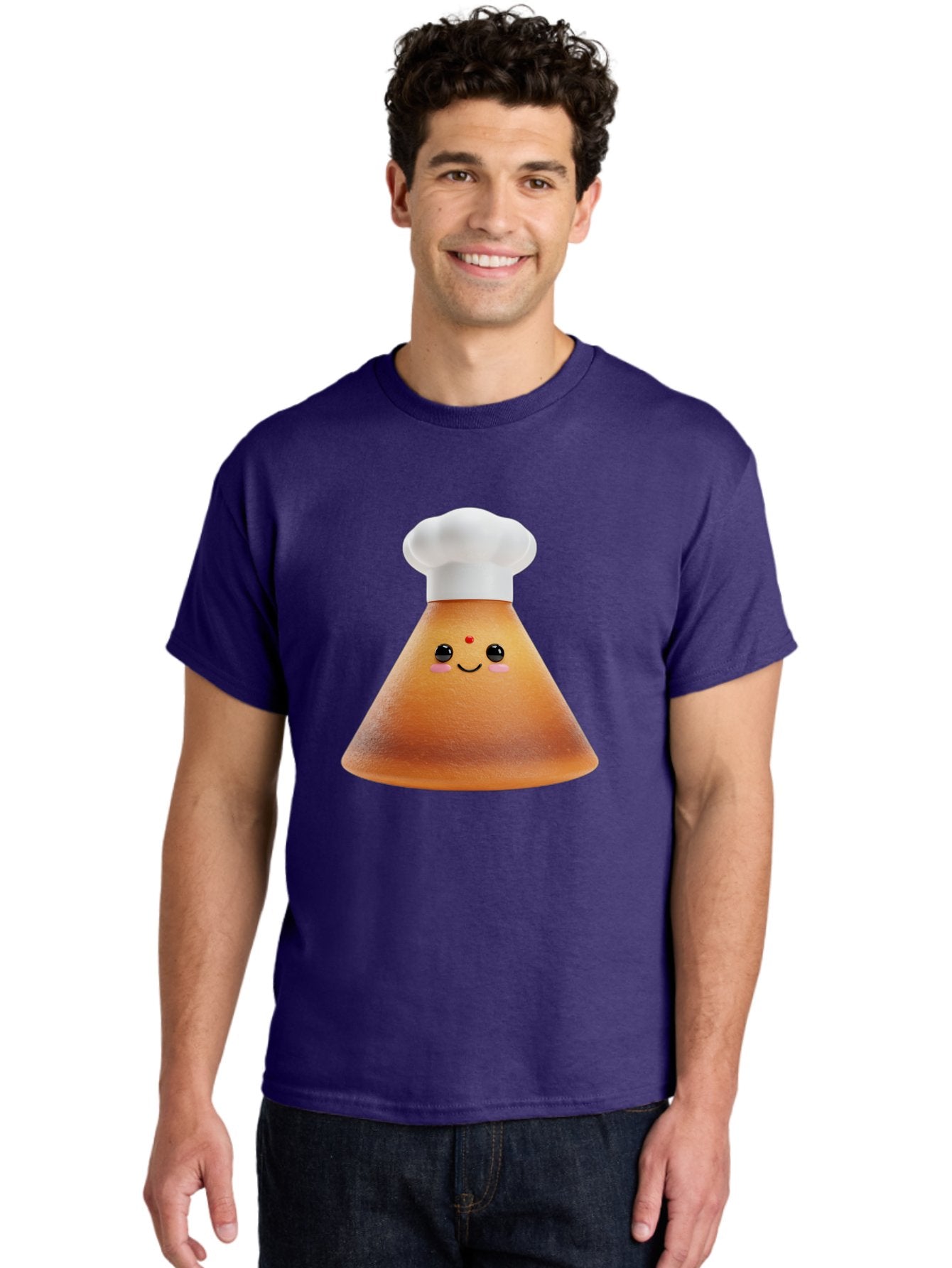 Cute-Cone-Dosa Men'S Graphic Tee, 100% Cotton, Comfortable Casual Summer Wear, Machine Washable, Cartoon Character, Indian Cuisine, Chef Hat, Conical Shape, Smiling Face, Red Bindi, Cute Expression, Rosy Cheeks, Playful Vibe, Baa435 16