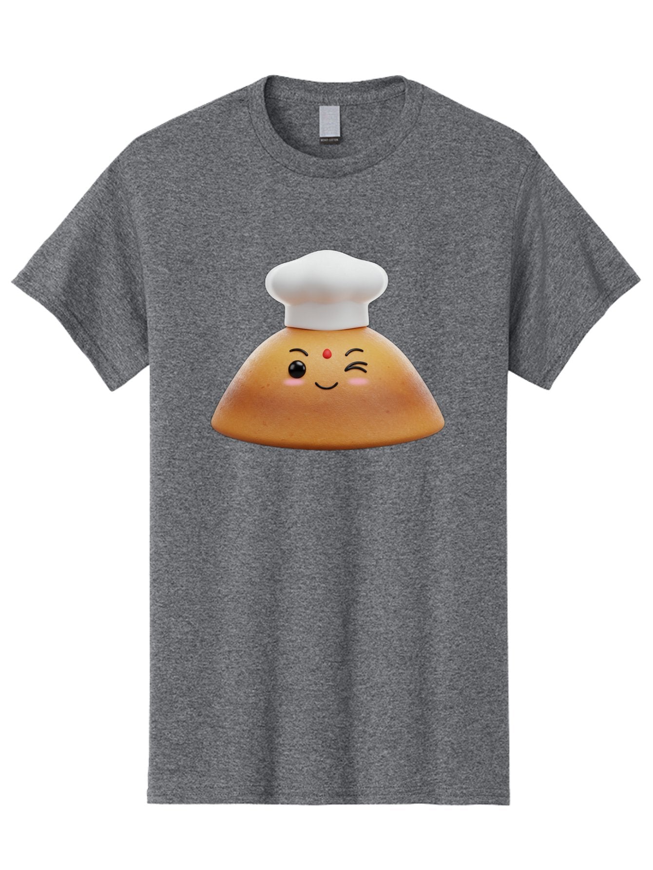 Cute-Dosa Men'S Graphic Tee, 100% Cotton, Comfortable Casual Summer Wear, Machine Washable, Cartoon Samosa, Chef Hat, Smiling Face, Cute Character, Playful Design, Food Illustration, Winking Eye, Red Bindi, Rosy Cheeks, Whimsical Art Baa436