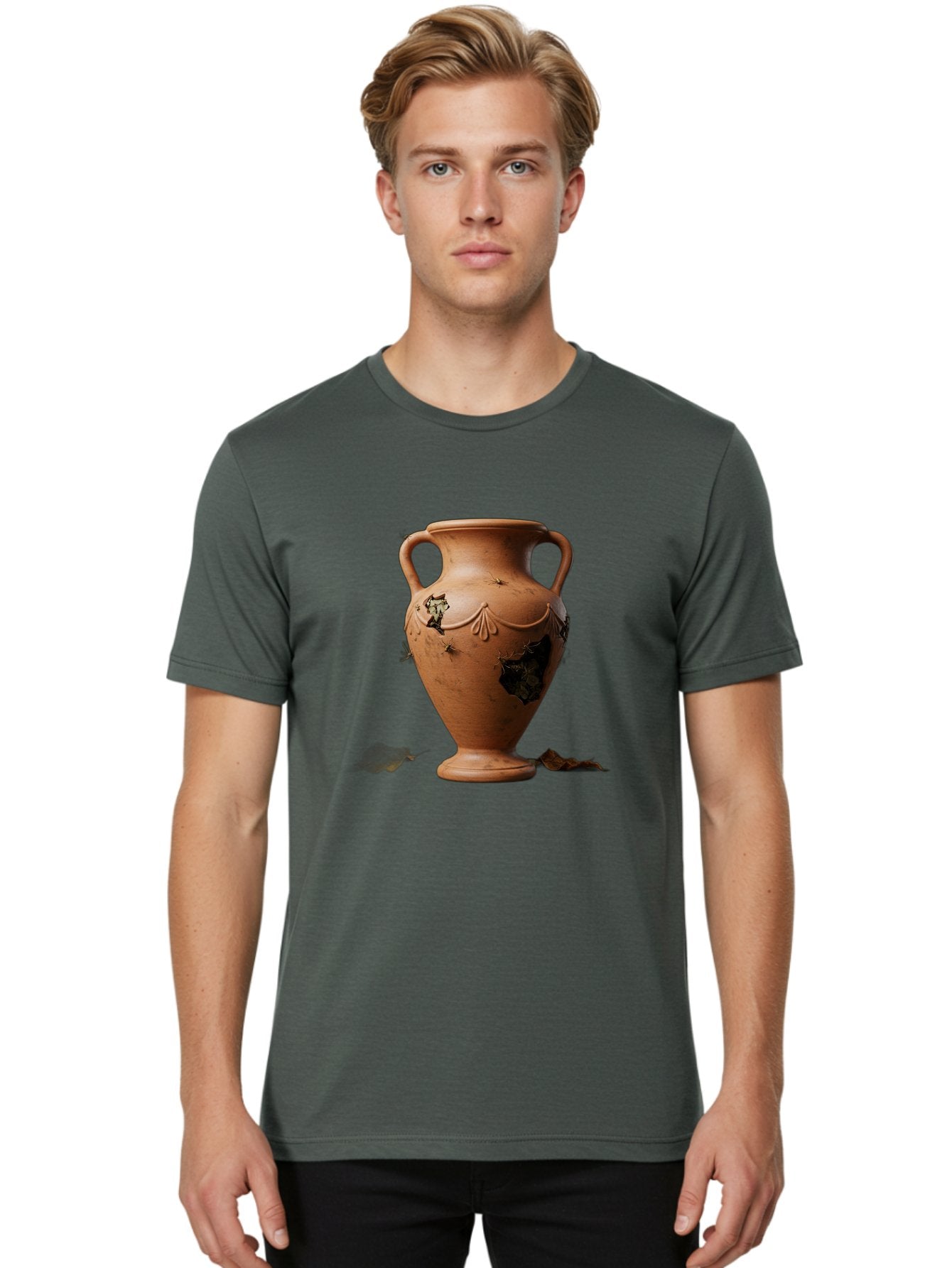 Damaged-Terracotta-Vase Men'S Graphic Tee, 100% Cotton, Comfortable Casual Summer Wear, Machine Washable, Terracotta Vase, Broken Pottery, Ancient Artifact, Historical Relic, Damaged Ceramics, Antique Vase, Crumbling Clay, Ruined Pottery, Baa438 28