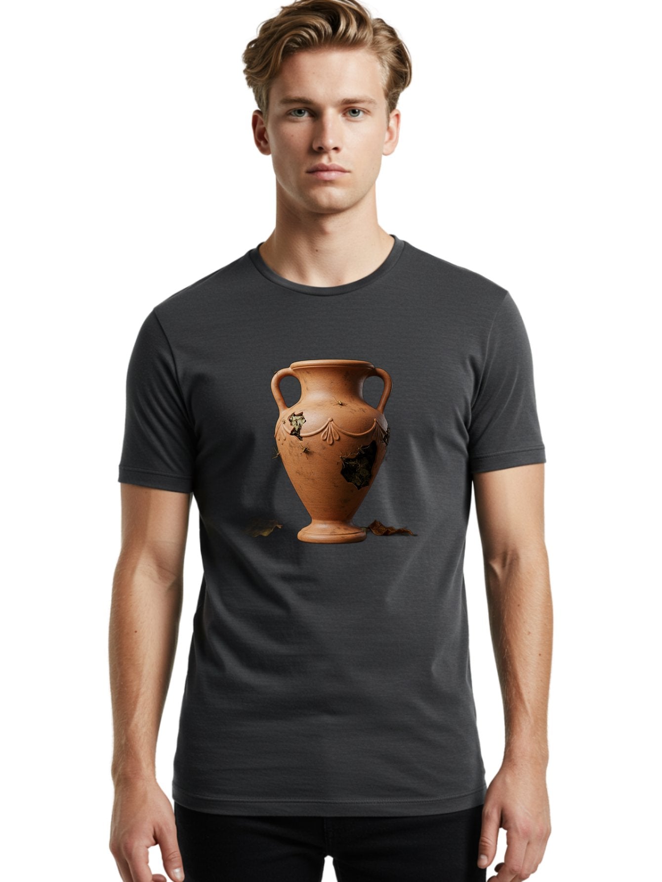 Damaged-Terracotta-Vase Men'S Graphic Tee, 100% Cotton, Comfortable Casual Summer Wear, Machine Washable, Terracotta Vase, Broken Pottery, Ancient Artifact, Historical Relic, Damaged Ceramics, Antique Vase, Crumbling Clay, Ruined Pottery, Baa438 21