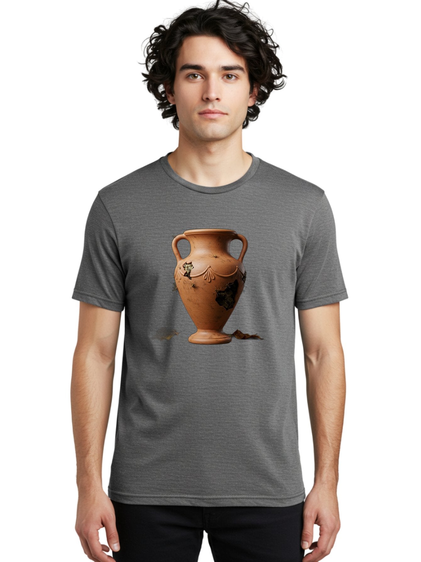 Damaged-Terracotta-Vase Men'S Graphic Tee, 100% Cotton, Comfortable Casual Summer Wear, Machine Washable, Terracotta Vase, Broken Pottery, Ancient Artifact, Historical Relic, Damaged Ceramics, Antique Vase, Crumbling Clay, Ruined Pottery, Baa438 23