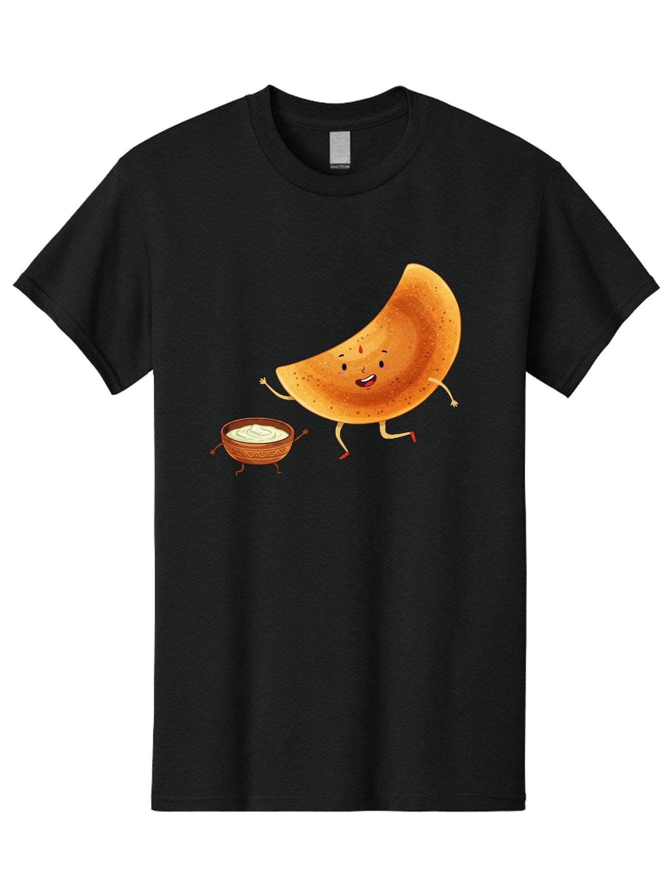 Dancing-Dosa Men'S Graphic Tee, 100% Cotton, Comfortable Casual Summer Wear, Machine Washable, Happy Papadum, Cartoon Character, Papadum With Legs, Papadum And Chutney, Indian Cuisine, Smiling Papadum, Anthropomorphic Food, Baa440 3