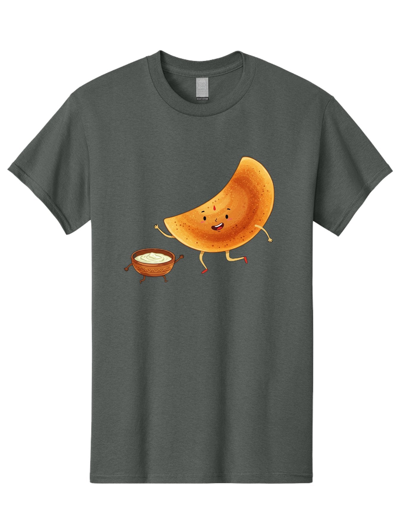 Dancing-Dosa Men'S Graphic Tee, 100% Cotton, Comfortable Casual Summer Wear, Machine Washable, Happy Papadum, Cartoon Character, Papadum With Legs, Papadum And Chutney, Indian Cuisine, Smiling Papadum, Anthropomorphic Food, Baa440