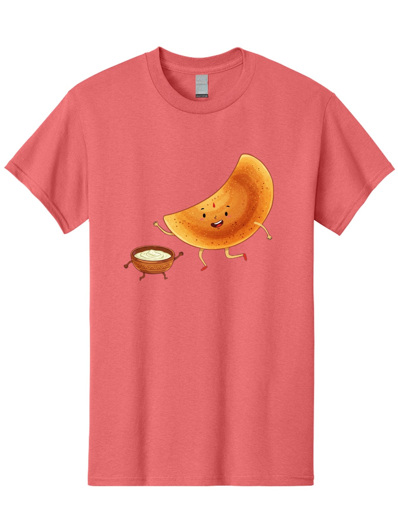 Dancing-Dosa Men'S Graphic Tee, 100% Cotton, Comfortable Casual Summer Wear, Machine Washable, Happy Papadum, Cartoon Character, Papadum With Legs, Papadum And Chutney, Indian Cuisine, Smiling Papadum, Anthropomorphic Food, Baa440 9