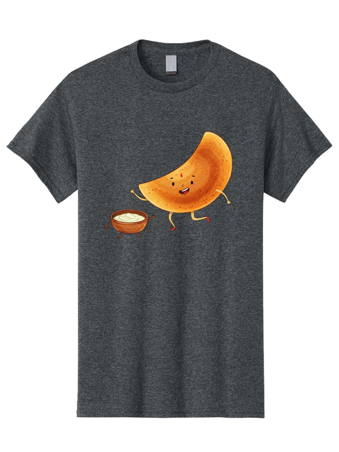 Dancing-Dosa Men'S Graphic Tee, 100% Cotton, Comfortable Casual Summer Wear, Machine Washable, Happy Papadum, Cartoon Character, Papadum With Legs, Papadum And Chutney, Indian Cuisine, Smiling Papadum, Anthropomorphic Food, Baa440 15