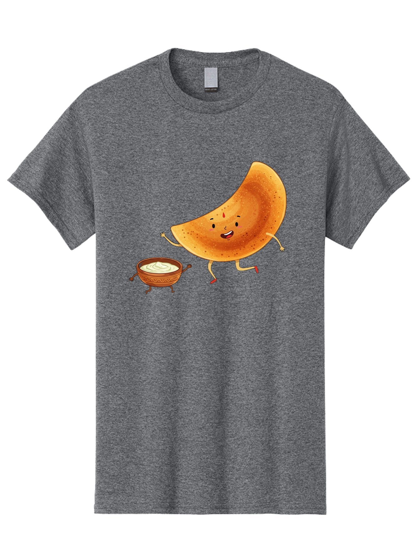 Dancing-Dosa Men'S Graphic Tee, 100% Cotton, Comfortable Casual Summer Wear, Machine Washable, Happy Papadum, Cartoon Character, Papadum With Legs, Papadum And Chutney, Indian Cuisine, Smiling Papadum, Anthropomorphic Food, Baa440 14
