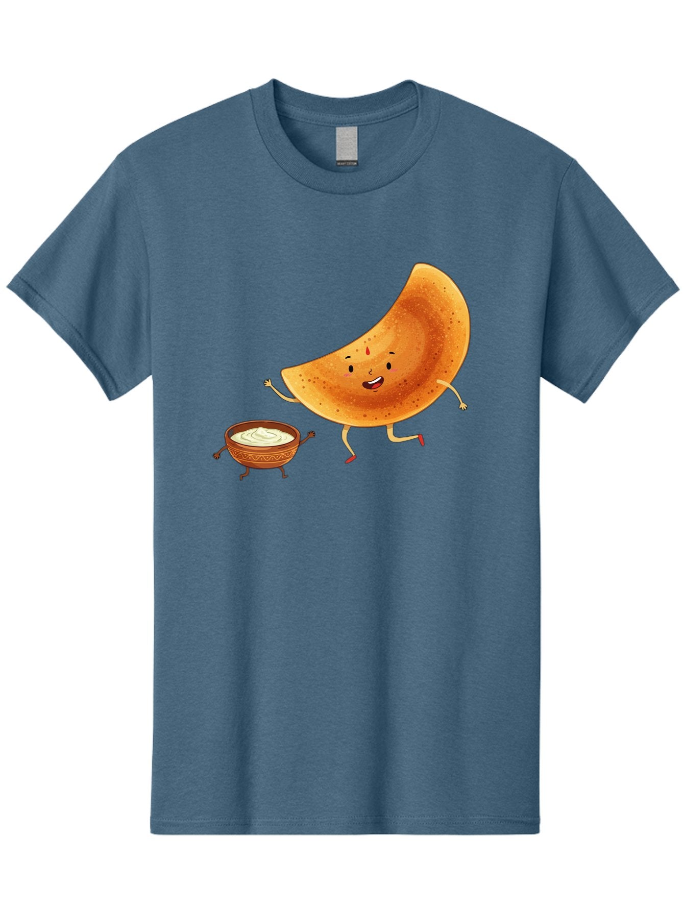 Dancing-Dosa Men'S Graphic Tee, 100% Cotton, Comfortable Casual Summer Wear, Machine Washable, Happy Papadum, Cartoon Character, Papadum With Legs, Papadum And Chutney, Indian Cuisine, Smiling Papadum, Anthropomorphic Food, Baa440 6