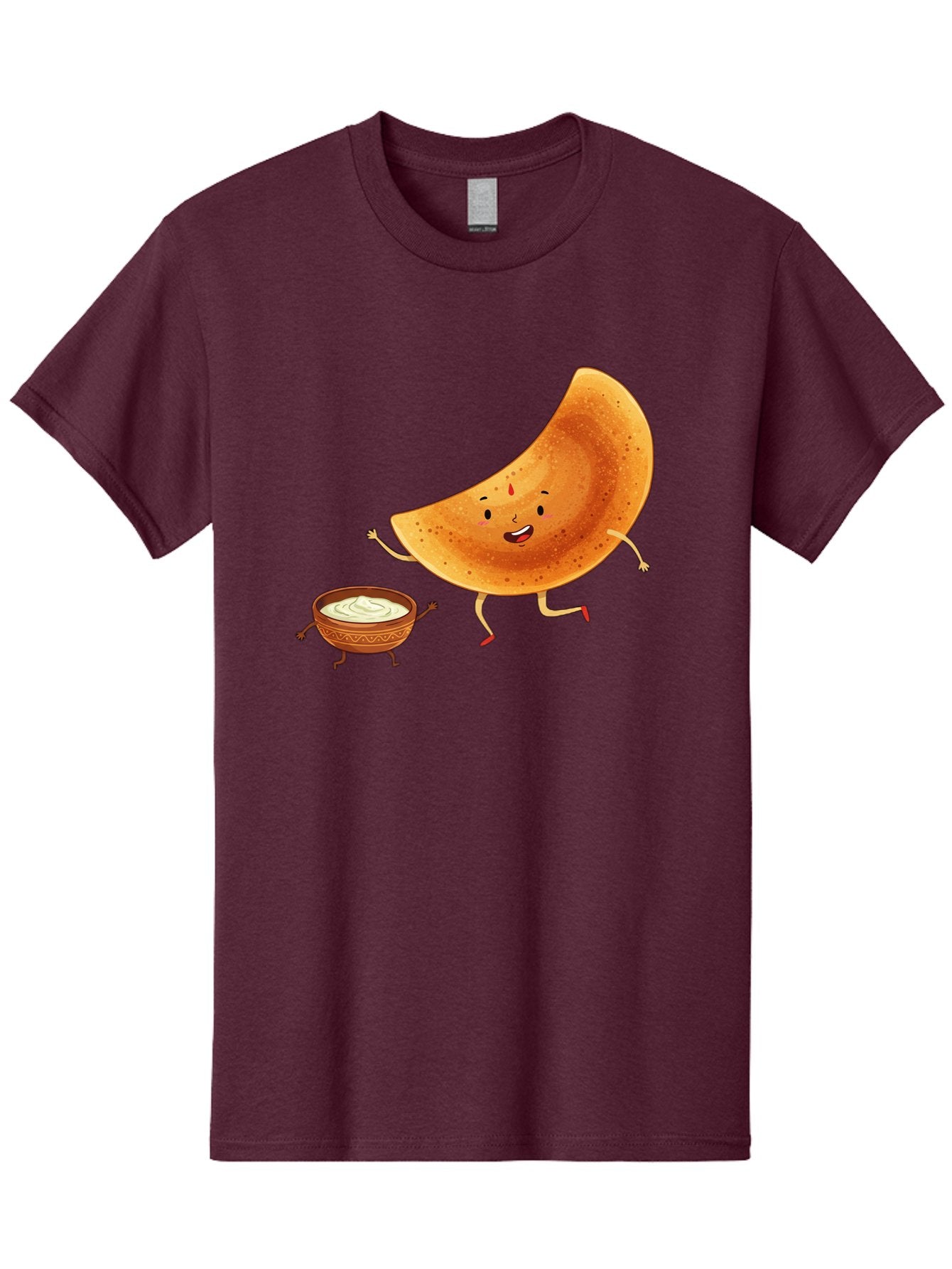 Dancing-Dosa Men'S Graphic Tee, 100% Cotton, Comfortable Casual Summer Wear, Machine Washable, Happy Papadum, Cartoon Character, Papadum With Legs, Papadum And Chutney, Indian Cuisine, Smiling Papadum, Anthropomorphic Food, Baa440 8