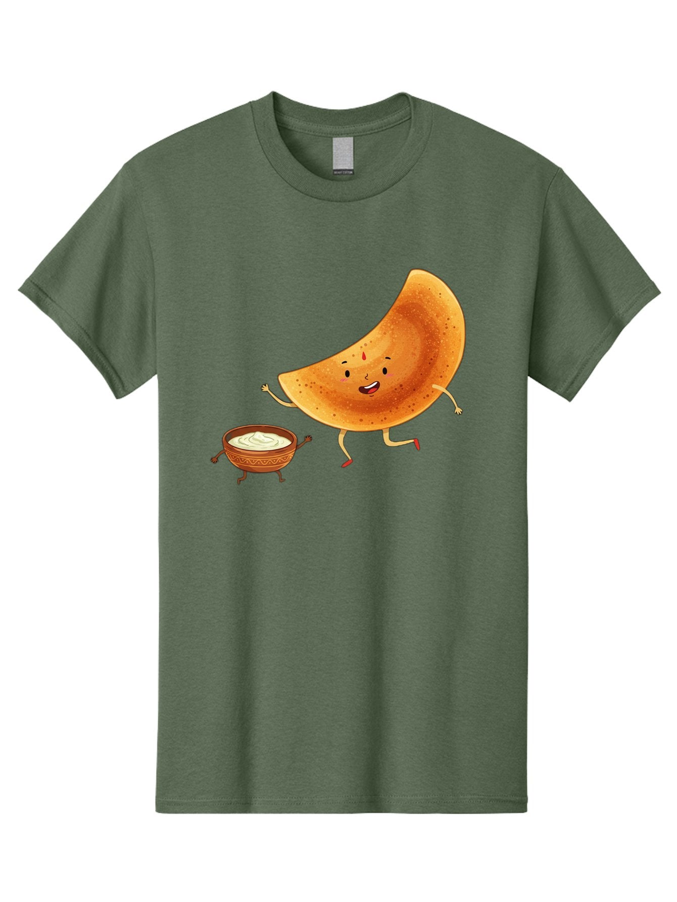 Dancing-Dosa Men'S Graphic Tee, 100% Cotton, Comfortable Casual Summer Wear, Machine Washable, Happy Papadum, Cartoon Character, Papadum With Legs, Papadum And Chutney, Indian Cuisine, Smiling Papadum, Anthropomorphic Food, Baa440 10