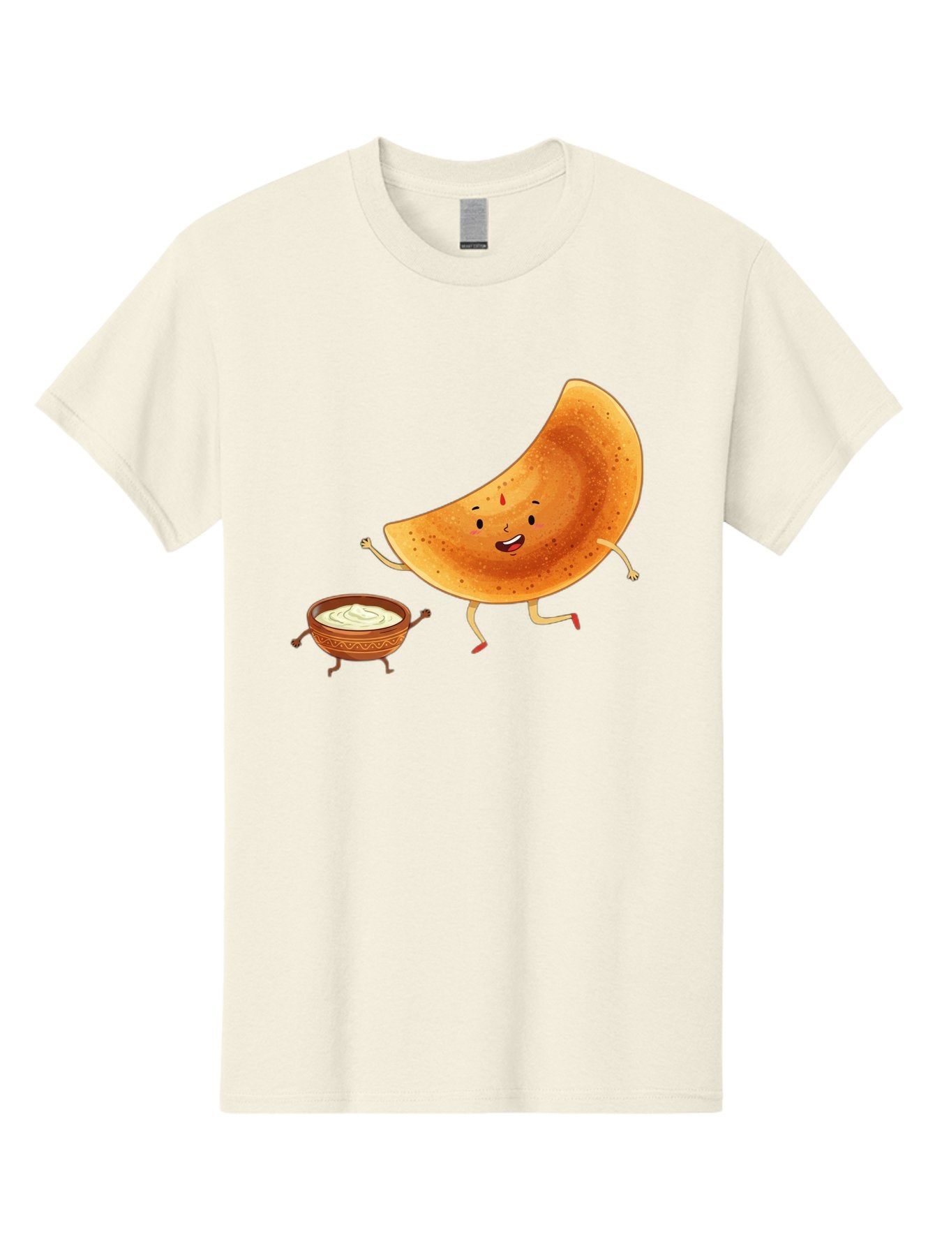 Dancing-Dosa Men'S Graphic Tee, 100% Cotton, Comfortable Casual Summer Wear, Machine Washable, Happy Papadum, Cartoon Character, Papadum With Legs, Papadum And Chutney, Indian Cuisine, Smiling Papadum, Anthropomorphic Food, Baa440 12