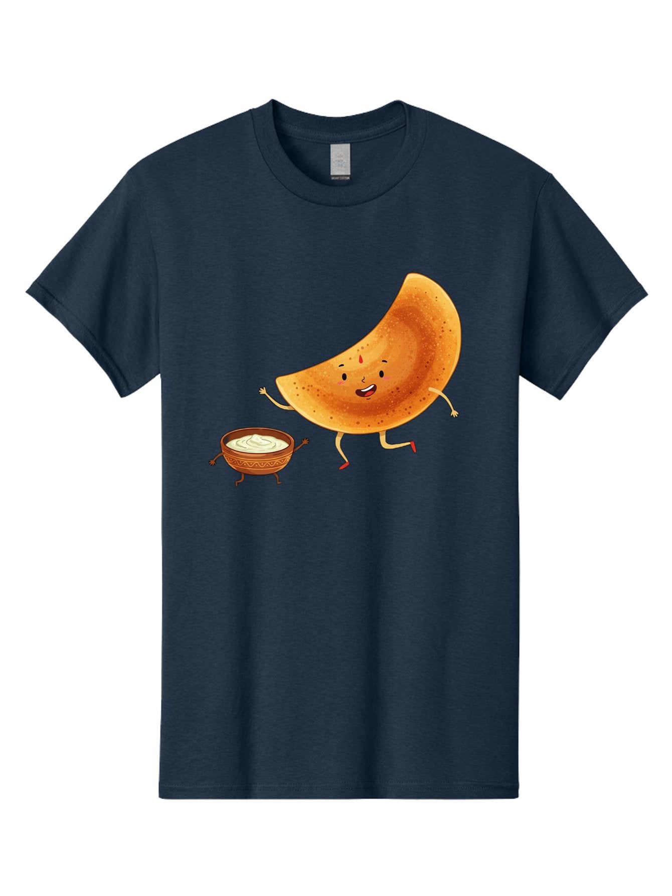 Dancing-Dosa Men'S Graphic Tee, 100% Cotton, Comfortable Casual Summer Wear, Machine Washable, Happy Papadum, Cartoon Character, Papadum With Legs, Papadum And Chutney, Indian Cuisine, Smiling Papadum, Anthropomorphic Food, Baa440 4