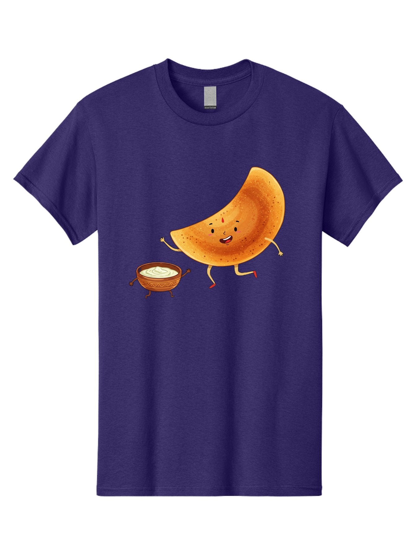 Dancing-Dosa Men'S Graphic Tee, 100% Cotton, Comfortable Casual Summer Wear, Machine Washable, Happy Papadum, Cartoon Character, Papadum With Legs, Papadum And Chutney, Indian Cuisine, Smiling Papadum, Anthropomorphic Food, Baa440 13