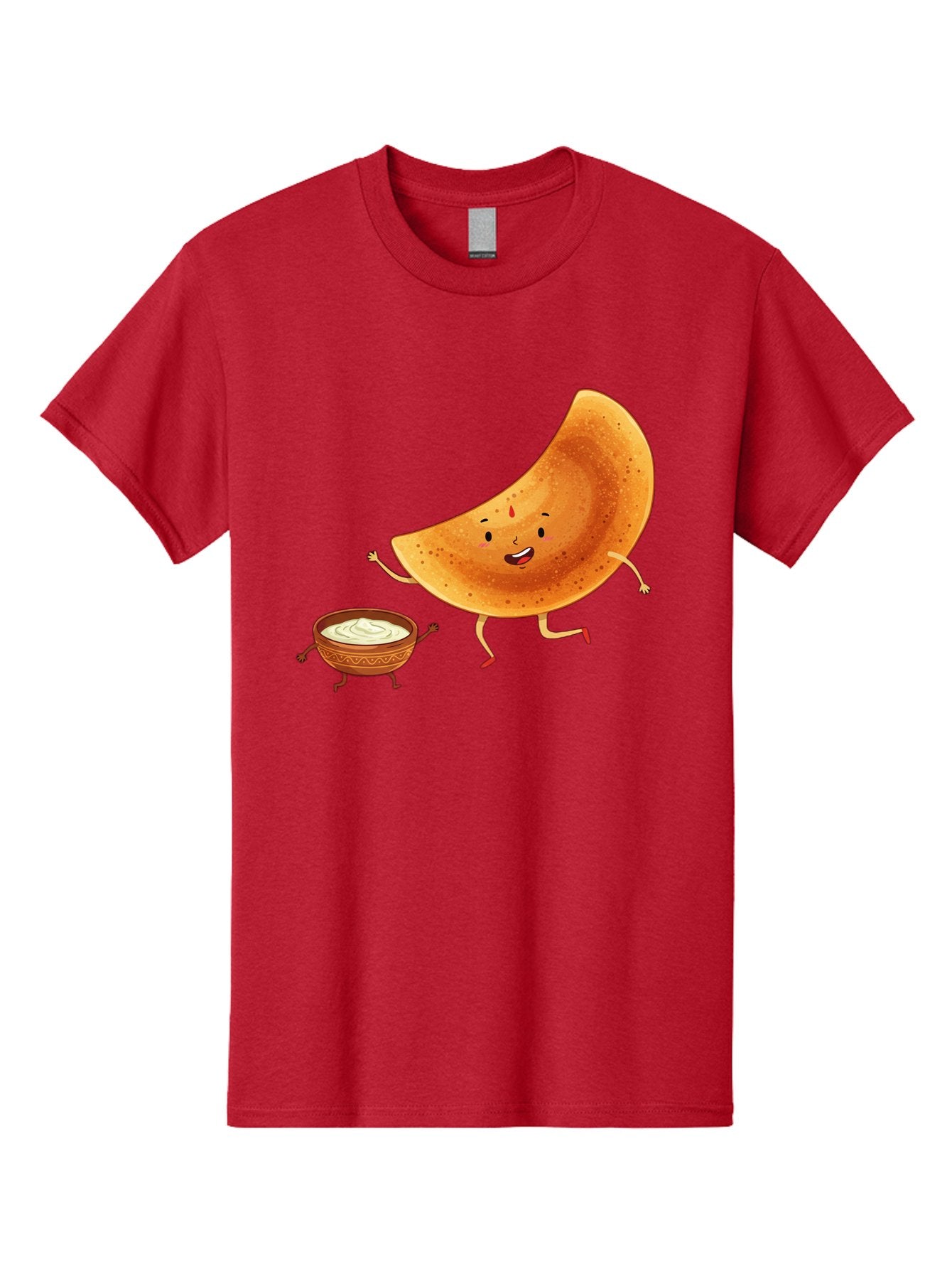 Dancing-Dosa Men'S Graphic Tee, 100% Cotton, Comfortable Casual Summer Wear, Machine Washable, Happy Papadum, Cartoon Character, Papadum With Legs, Papadum And Chutney, Indian Cuisine, Smiling Papadum, Anthropomorphic Food, Baa440