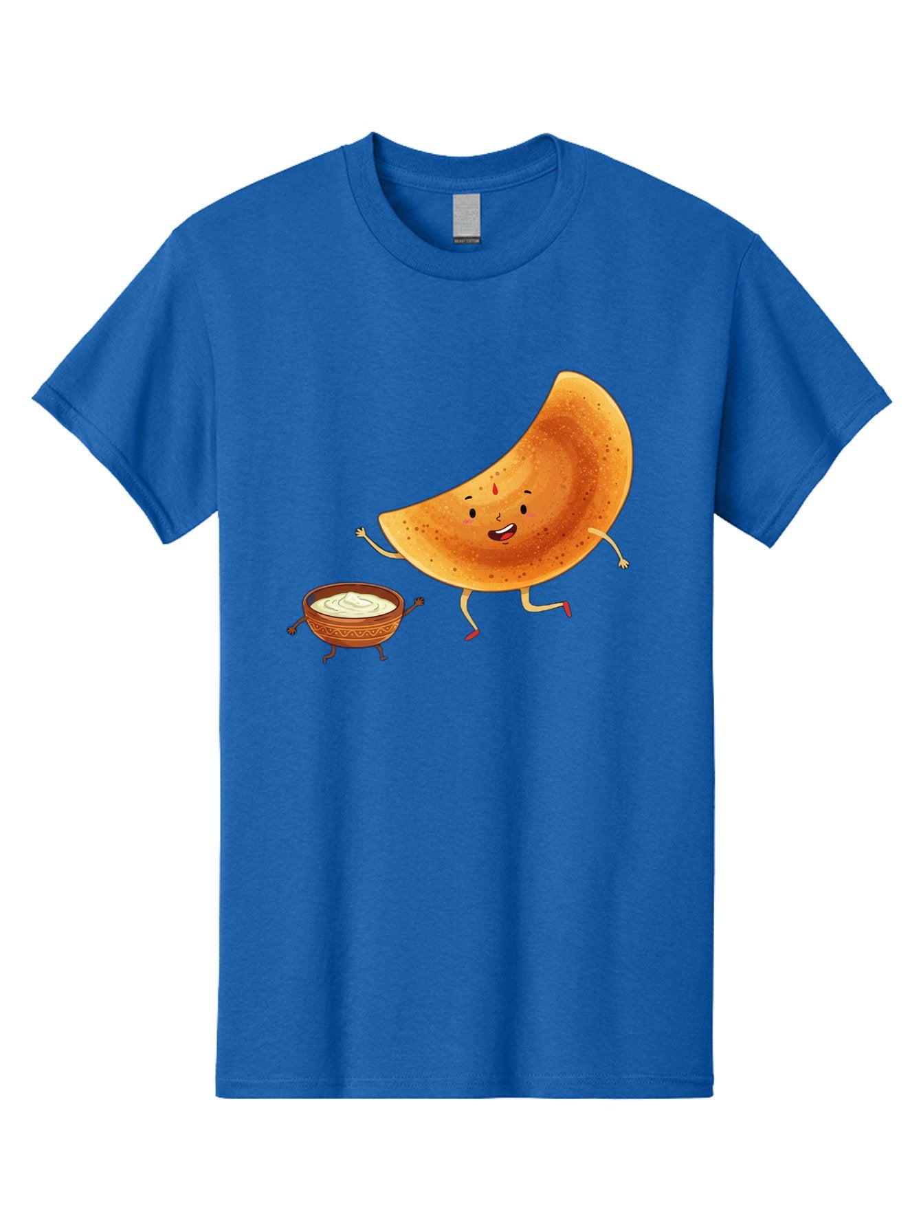 Dancing-Dosa Men'S Graphic Tee, 100% Cotton, Comfortable Casual Summer Wear, Machine Washable, Happy Papadum, Cartoon Character, Papadum With Legs, Papadum And Chutney, Indian Cuisine, Smiling Papadum, Anthropomorphic Food, Baa440 11