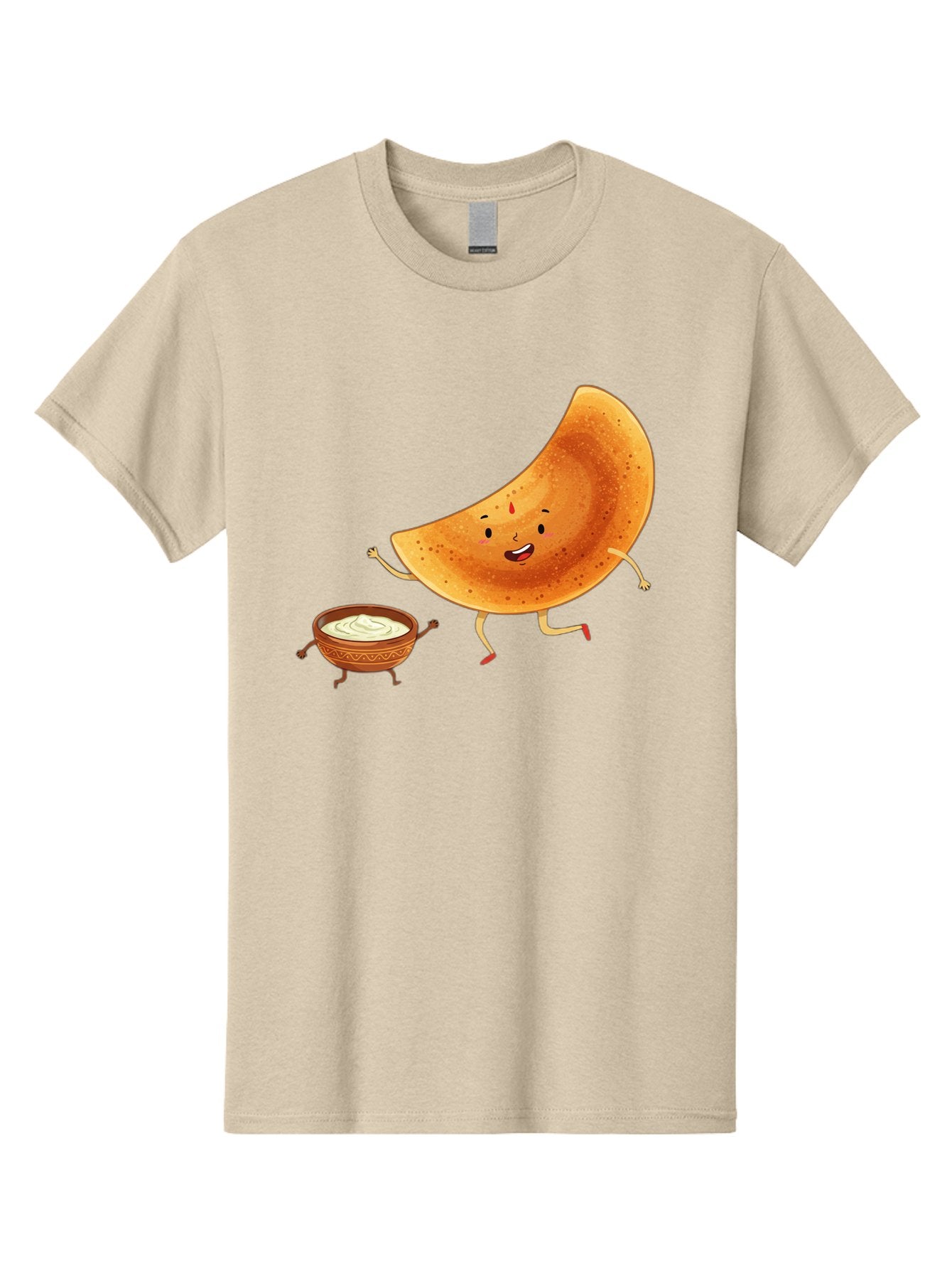 Dancing-Dosa Men'S Graphic Tee, 100% Cotton, Comfortable Casual Summer Wear, Machine Washable, Happy Papadum, Cartoon Character, Papadum With Legs, Papadum And Chutney, Indian Cuisine, Smiling Papadum, Anthropomorphic Food, Baa440 5