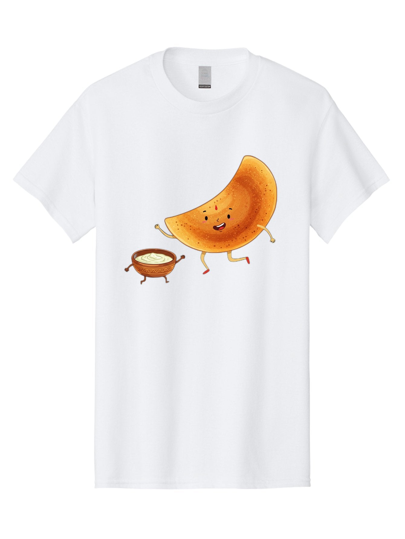 Dancing-Dosa Men'S Graphic Tee, 100% Cotton, Comfortable Casual Summer Wear, Machine Washable, Happy Papadum, Cartoon Character, Papadum With Legs, Papadum And Chutney, Indian Cuisine, Smiling Papadum, Anthropomorphic Food, Baa440 7