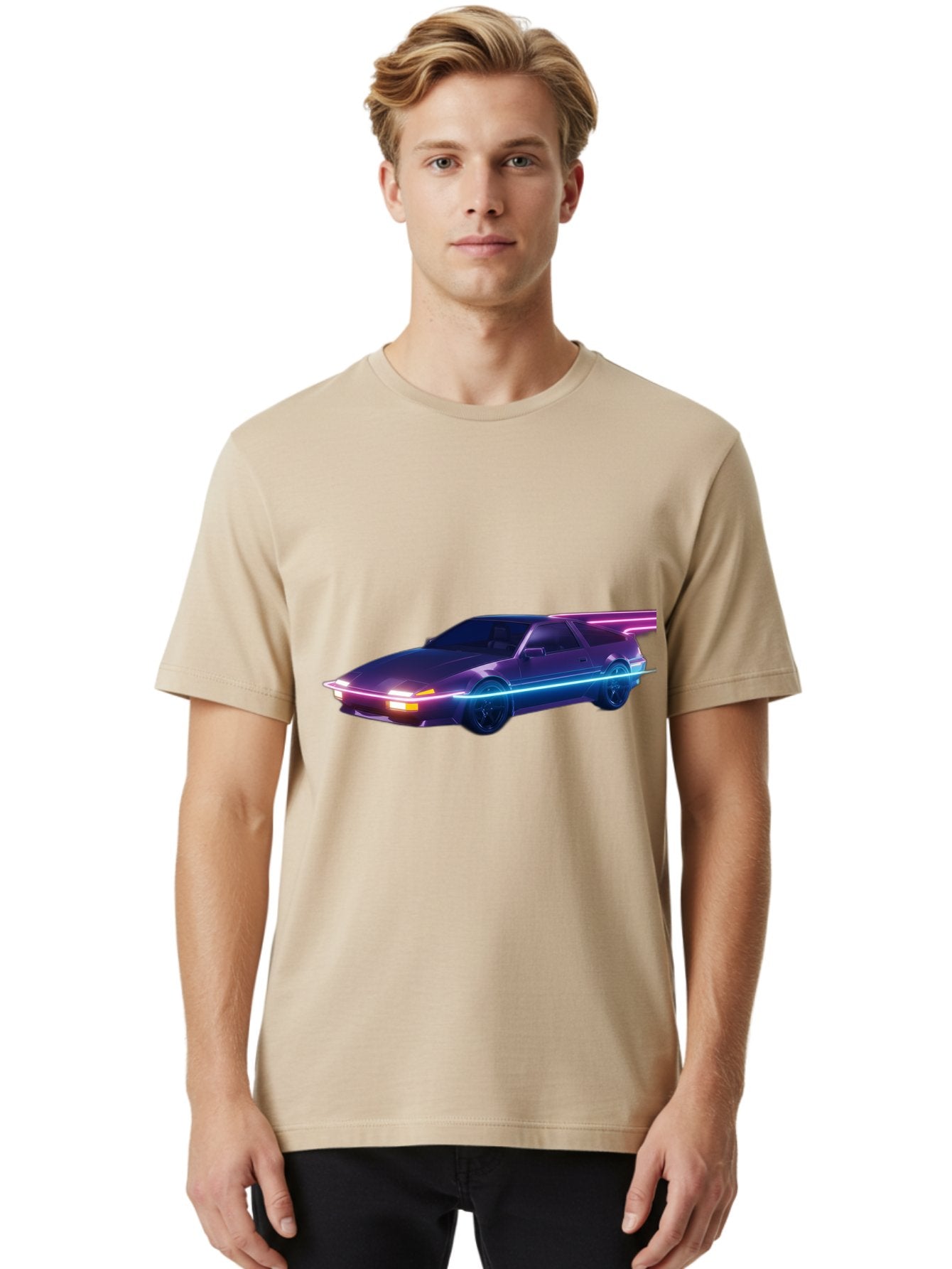Datsun-280Z Men'S Graphic Tee, 100% Cotton, Comfortable Casual Summer Wear, Machine Washable, Sports Car, Neon Lights, Futuristic Design, Sleek Vehicle, High-Tech Car, Synthwave Aesthetic, Retro-Futurism, Glowing Accents, Modern Style Baa441 26