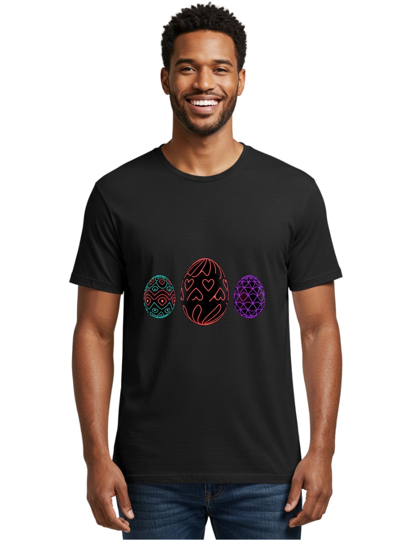 Decorative-Eggs Men'S Graphic Tee, 100% Cotton, Comfortable Casual Summer Wear, Machine Washable, Decorated Eggs, Easter Eggs, Colorful Patterns, Abstract Designs, Heart Motifs, Geometric Shapes, Festive, Vibrant Colors, Easter Celebration Baa443 22