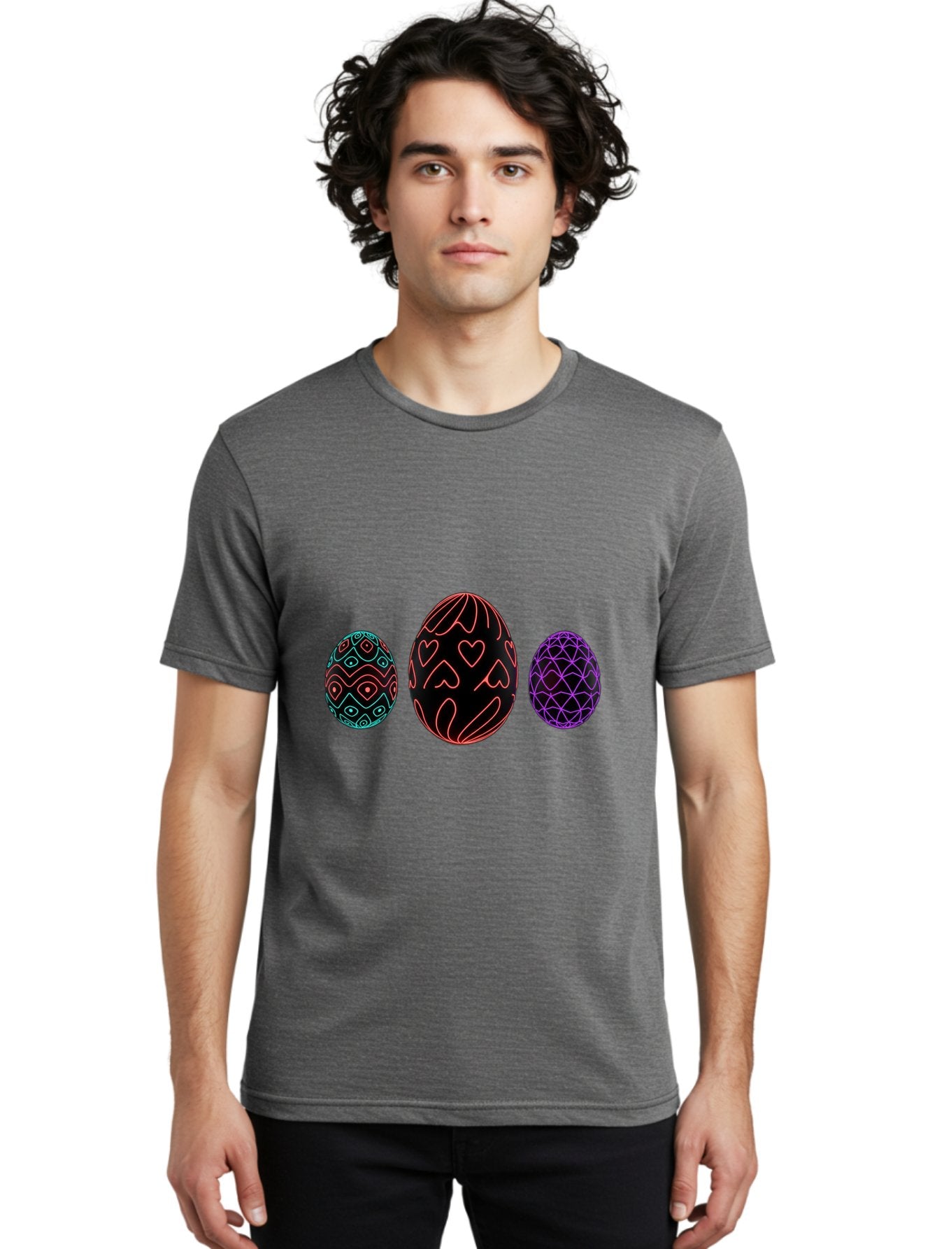 Decorative-Eggs Men'S Graphic Tee, 100% Cotton, Comfortable Casual Summer Wear, Machine Washable, Decorated Eggs, Easter Eggs, Colorful Patterns, Abstract Designs, Heart Motifs, Geometric Shapes, Festive, Vibrant Colors, Easter Celebration Baa443 29