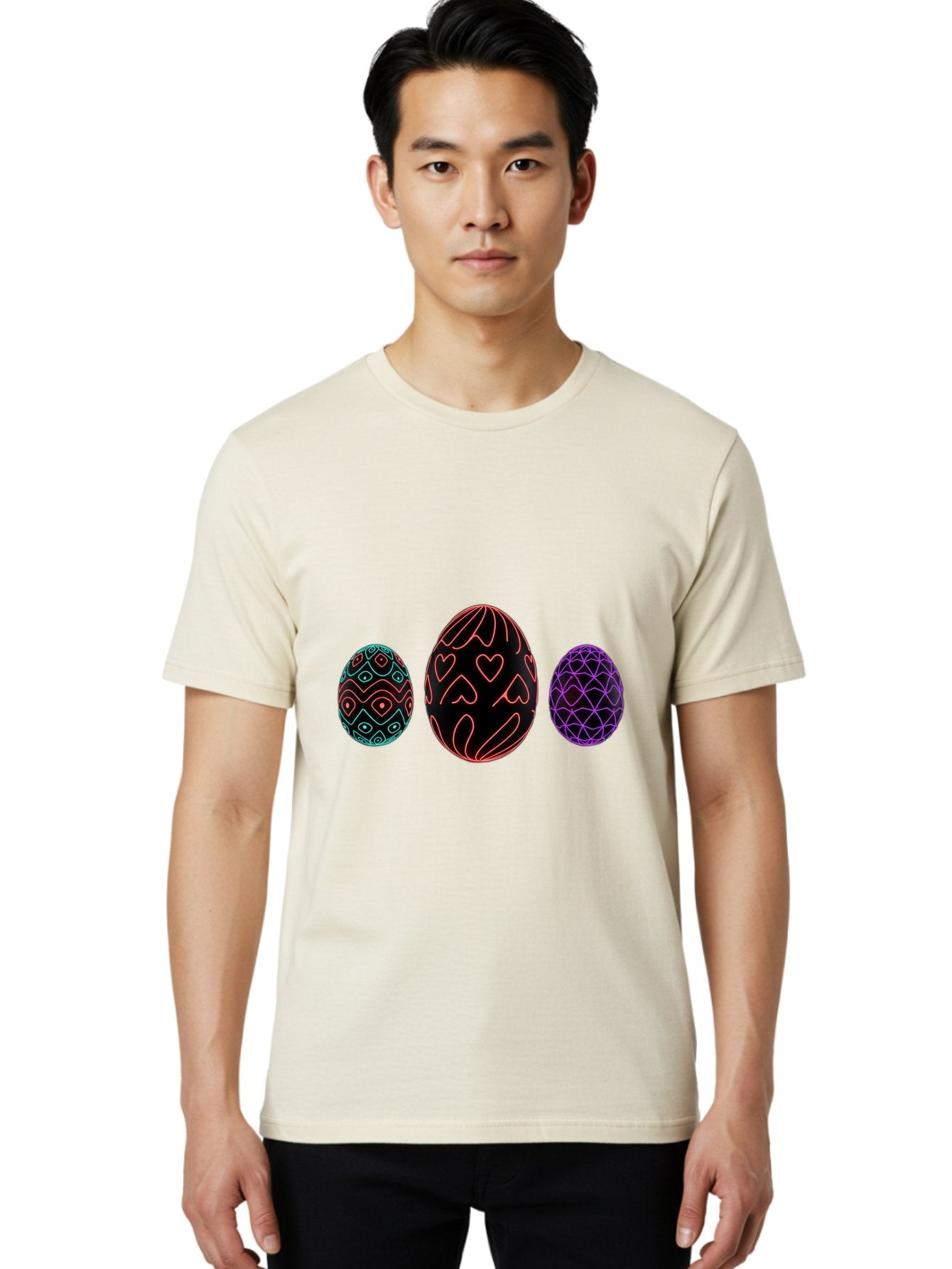 Decorative-Eggs Men'S Graphic Tee, 100% Cotton, Comfortable Casual Summer Wear, Machine Washable, Decorated Eggs, Easter Eggs, Colorful Patterns, Abstract Designs, Heart Motifs, Geometric Shapes, Festive, Vibrant Colors, Easter Celebration Baa443 24