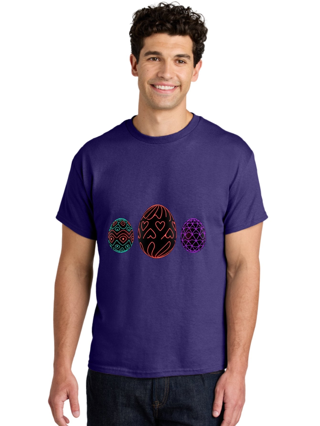Decorative-Eggs Men'S Graphic Tee, 100% Cotton, Comfortable Casual Summer Wear, Machine Washable, Decorated Eggs, Easter Eggs, Colorful Patterns, Abstract Designs, Heart Motifs, Geometric Shapes, Festive, Vibrant Colors, Easter Celebration Baa443 30