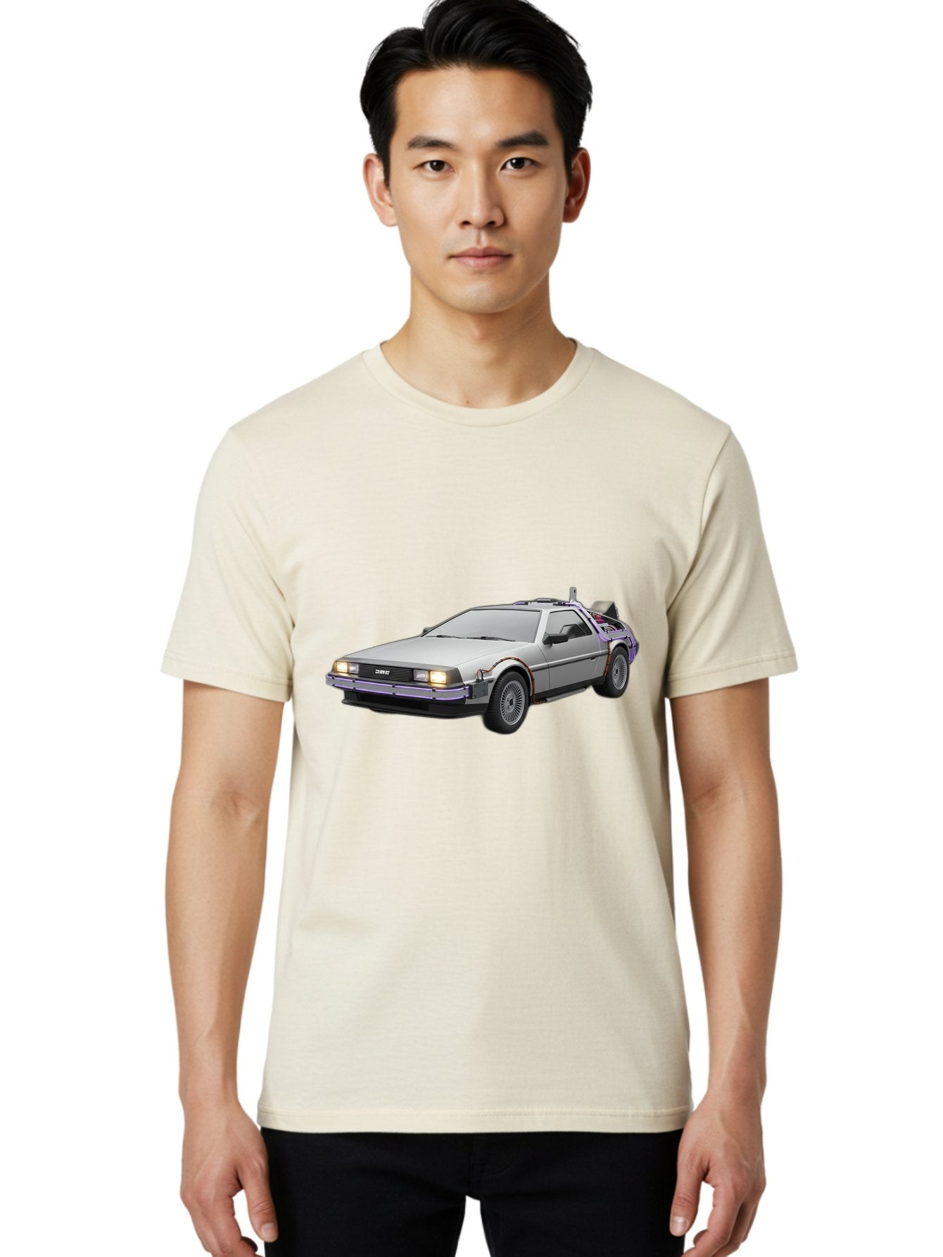 Delorean-Dmc-12 Men'S Graphic Tee, 100% Cotton, Comfortable Casual Summer Wear, Machine Washable, Delorean Dmc-12 Car, Futuristic Automobile, Time-Traveling Vehicle, Stainless Steel Body, Gull-Wing Doors, Classic Movie Prop, Baa444 24