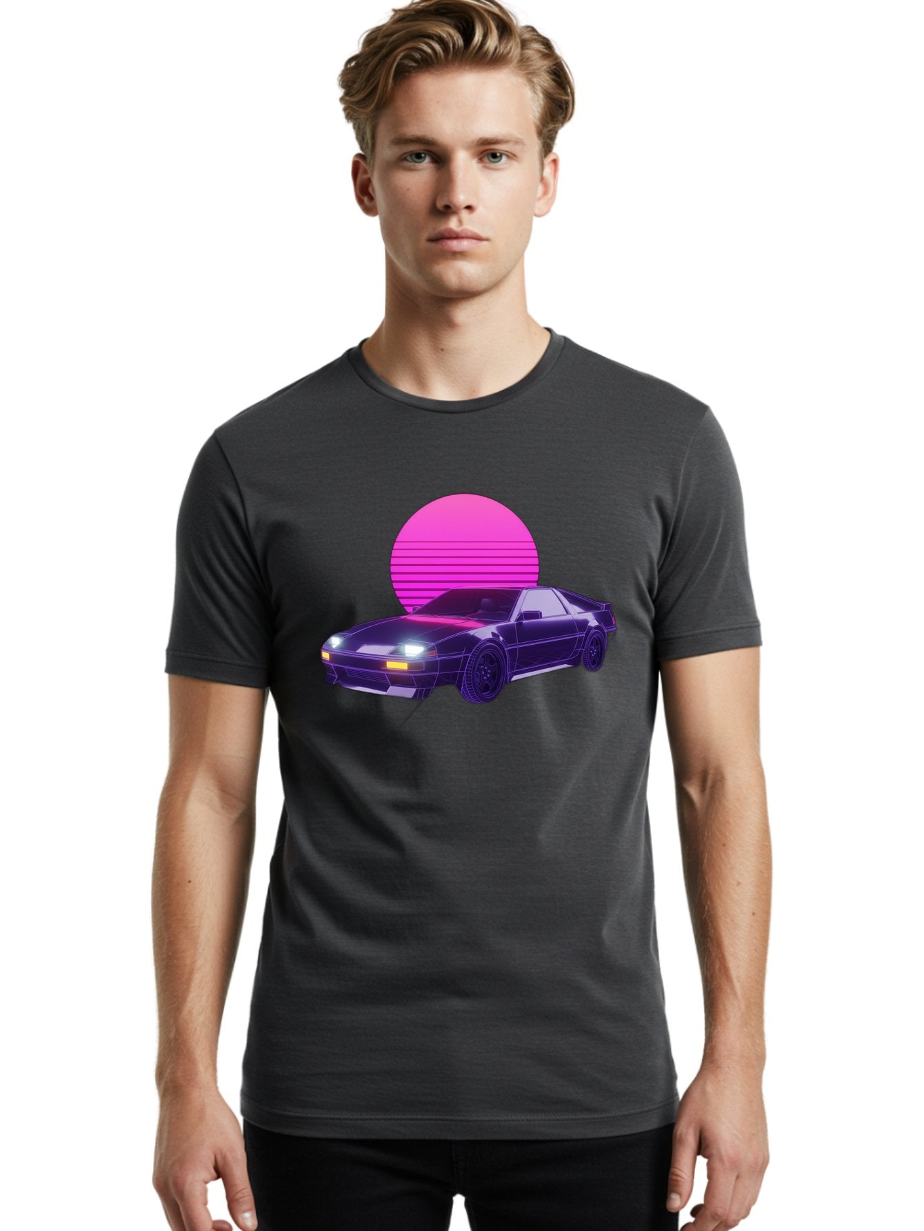 Delorean Men'S Graphic Tee, 100% Cotton, Comfortable Casual Summer Wear, Machine Washable, Delorean Dmc-12 Car, Retro Futuristic Design, Neon Lights, Synthwave Style, Vaporwave Aesthetic, Futuristic Vehicle, Sports Car Baa445 25