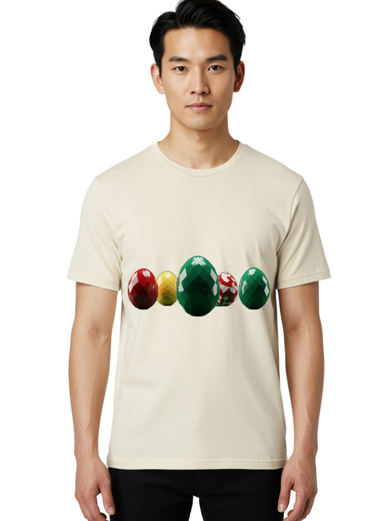 Diamond-Easter-Eggs Men'S Graphic Tee, 100% Cotton, Comfortable Casual Summer Wear, Machine Washable, Diamond Eggs, Easter Eggs, Jewelry Eggs, Colorful Eggs, Faceted Eggs, Decorative Eggs, Shiny Eggs, Gemstone Eggs Baa448 19