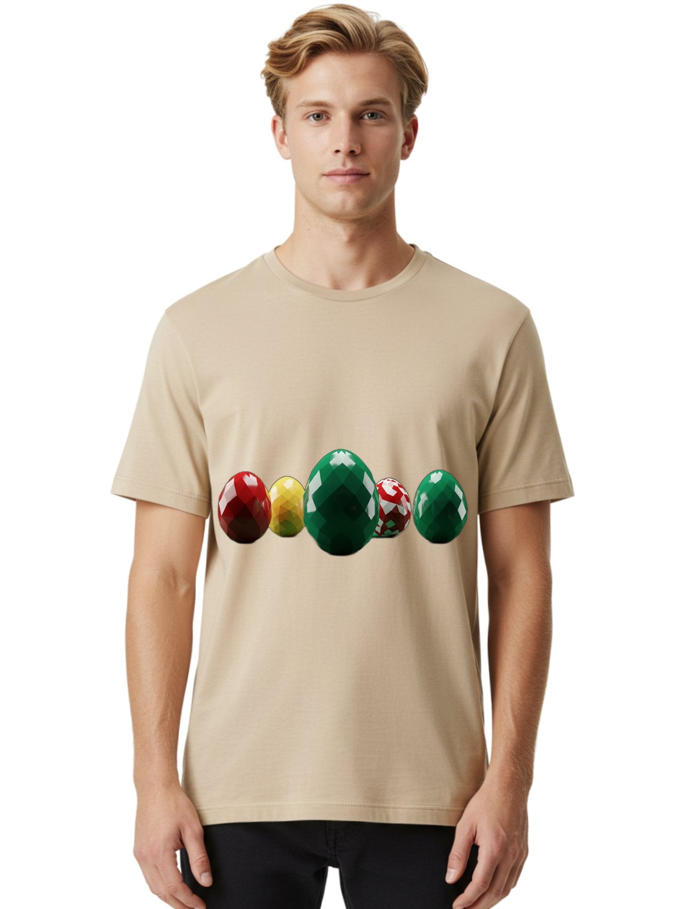 Diamond-Easter-Eggs Men'S Graphic Tee, 100% Cotton, Comfortable Casual Summer Wear, Machine Washable, Diamond Eggs, Easter Eggs, Jewelry Eggs, Colorful Eggs, Faceted Eggs, Decorative Eggs, Shiny Eggs, Gemstone Eggs Baa448 27