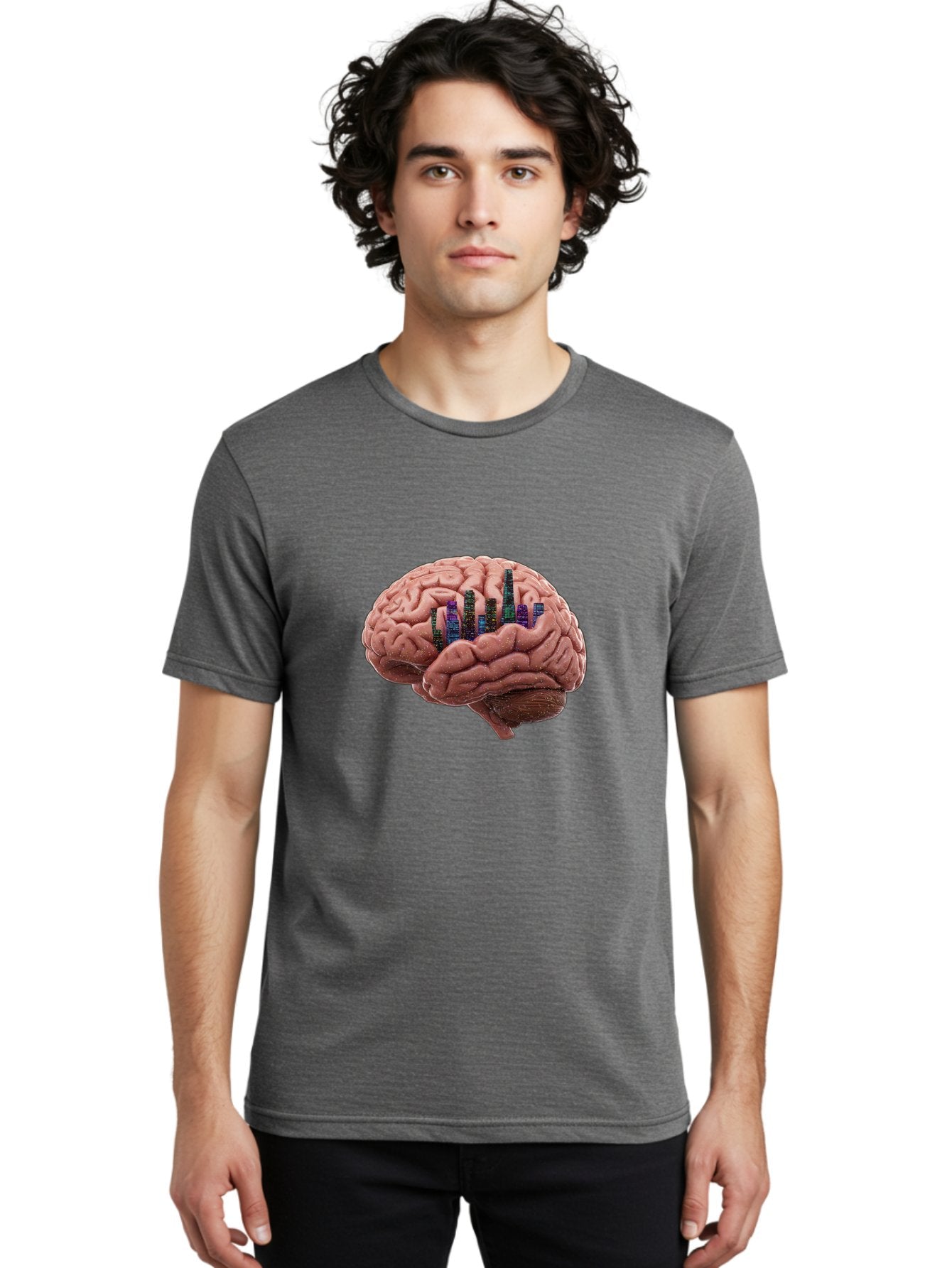 Digital-Brain Men'S Graphic Tee, 100% Cotton, Comfortable Casual Summer Wear, Machine Washable, Human Brain, 3D Barcode, Cognitive Function, Digital Representation, Neuroscience, Technology Integration, Data Encoding, Innovative Concept, Baa449 27