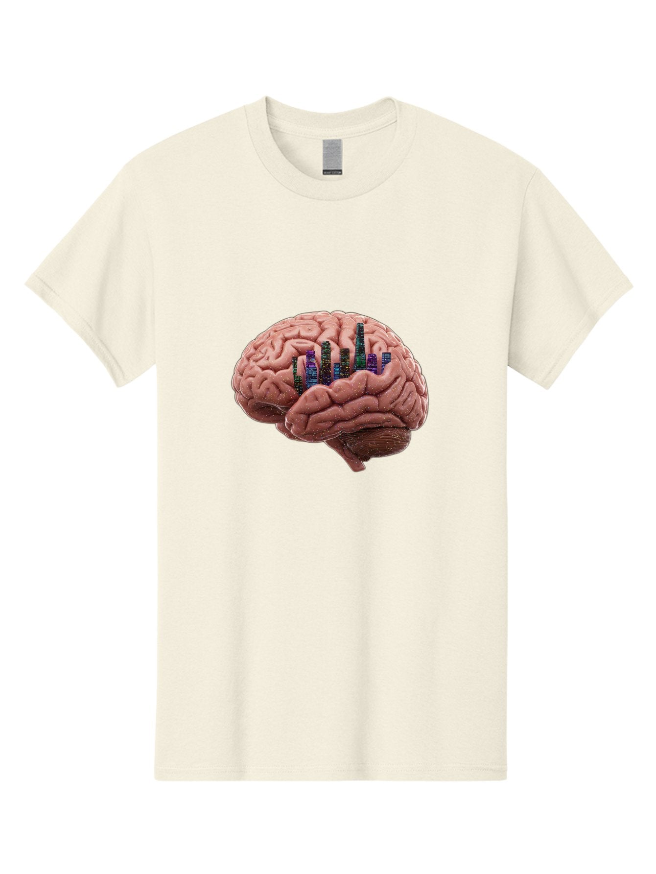 Digital-Brain Men'S Graphic Tee, 100% Cotton, Comfortable Casual Summer Wear, Machine Washable, Human Brain, 3D Barcode, Cognitive Function, Digital Representation, Neuroscience, Technology Integration, Data Encoding, Innovative Concept, Baa449