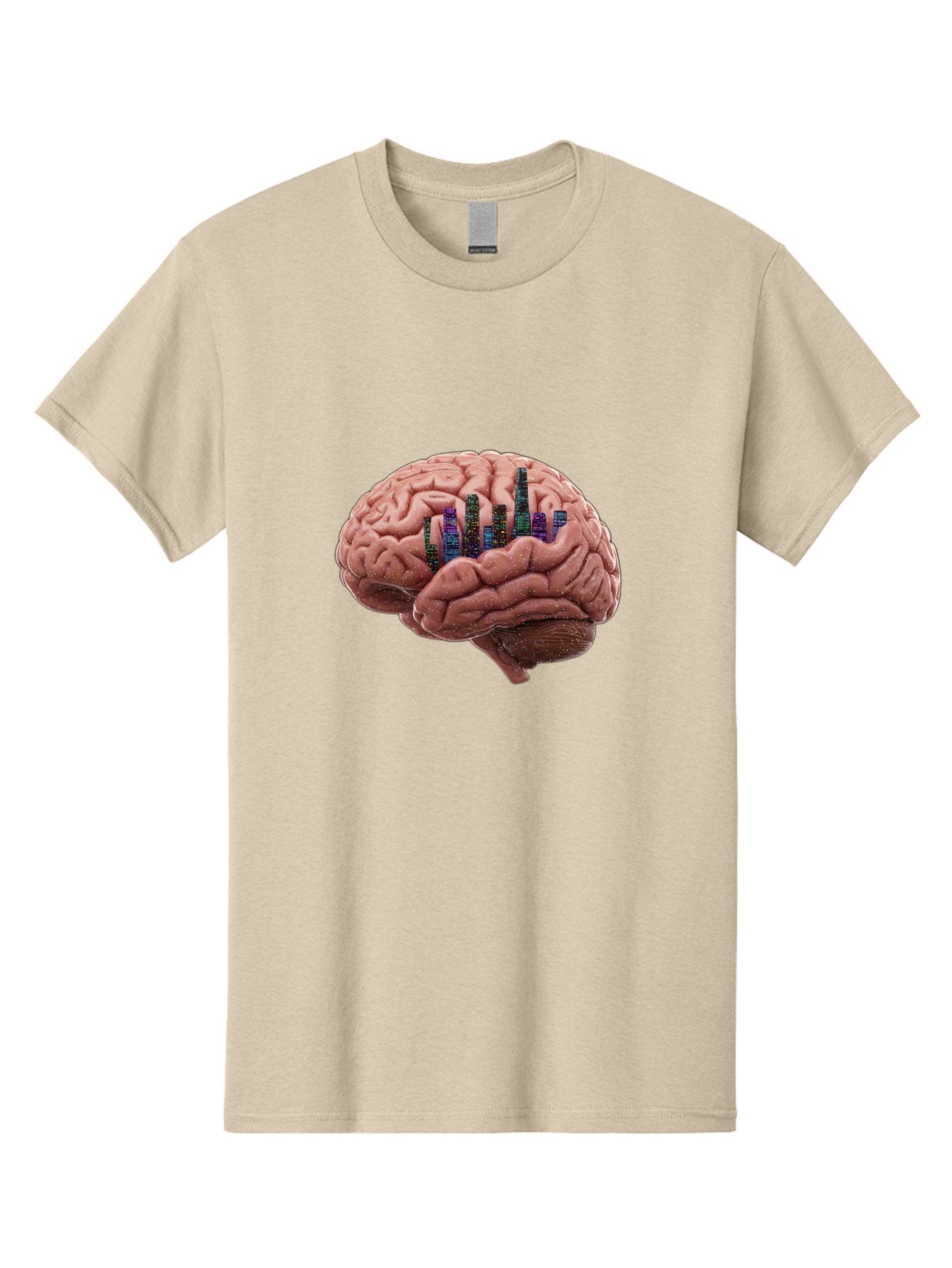Digital-Brain Men'S Graphic Tee, 100% Cotton, Comfortable Casual Summer Wear, Machine Washable, Human Brain, 3D Barcode, Cognitive Function, Digital Representation, Neuroscience, Technology Integration, Data Encoding, Innovative Concept, Baa449 7